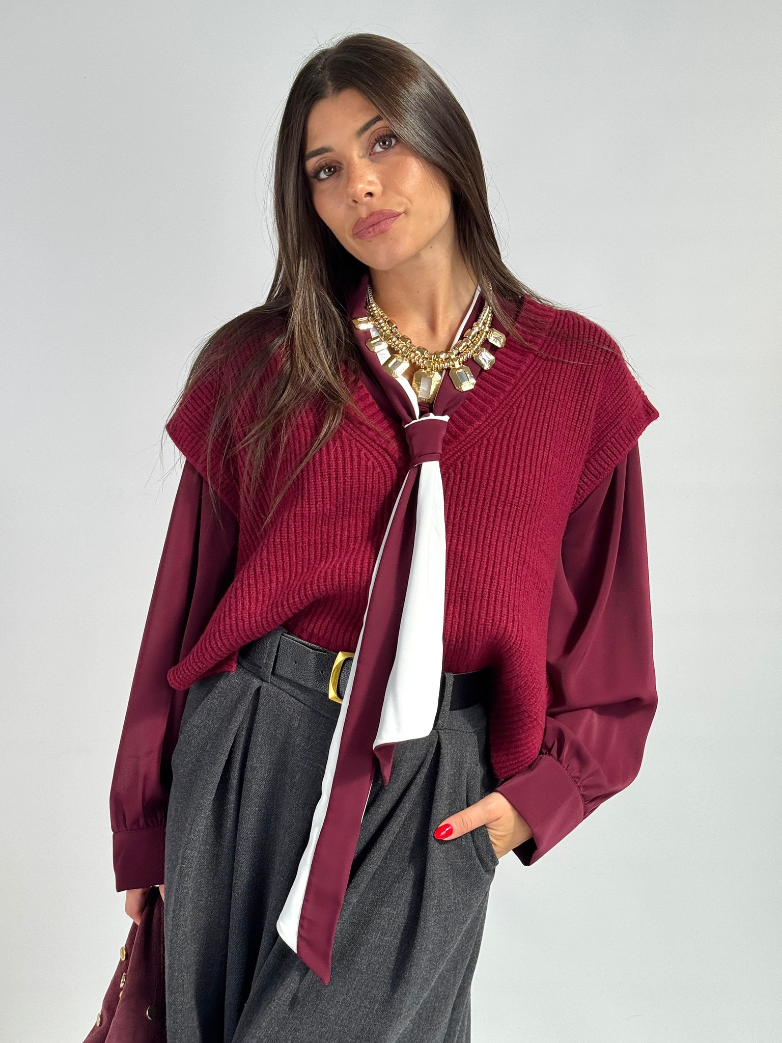 Gilet scollo a V bordeaux