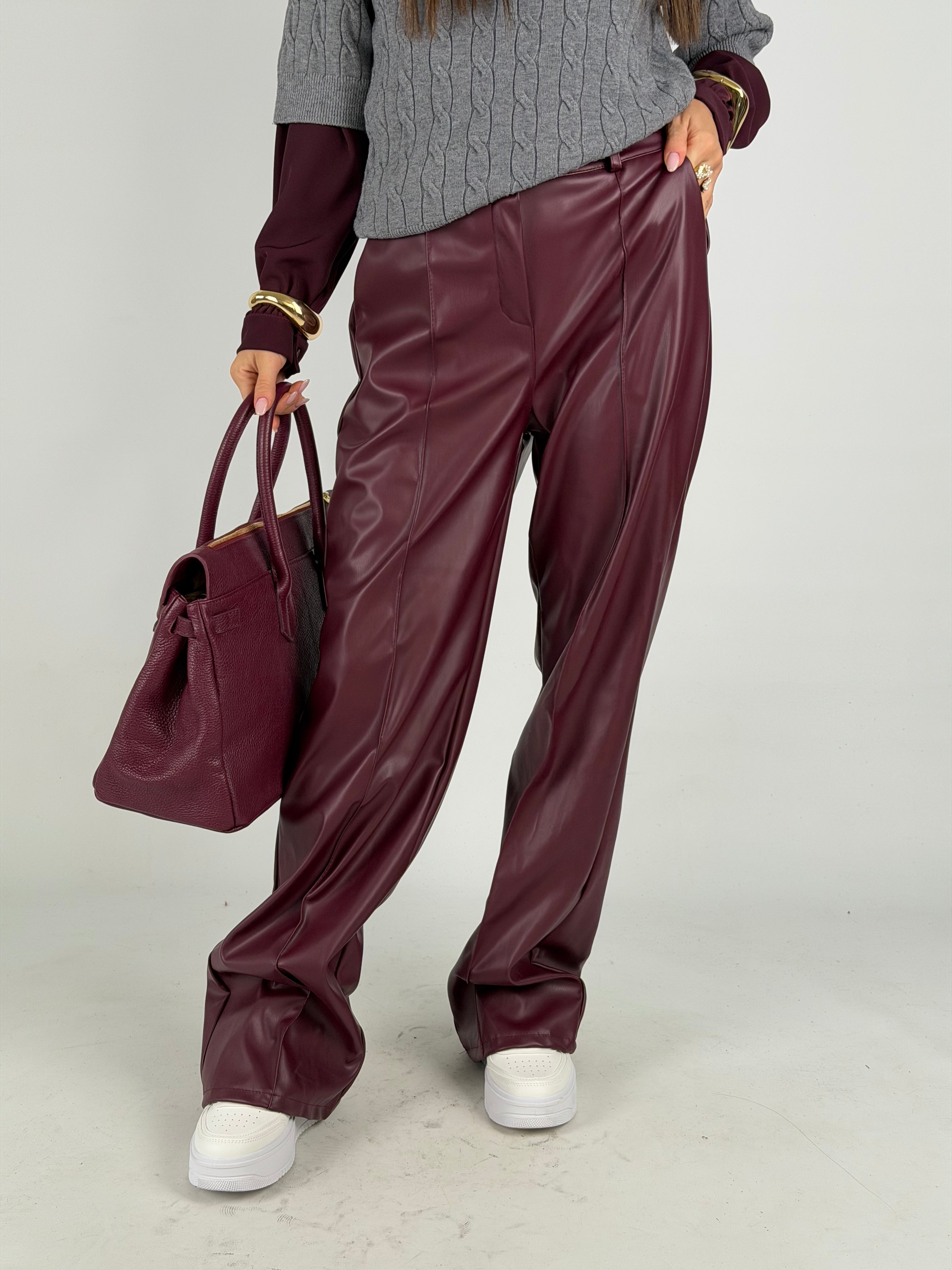 Pantalone ecopelle bordeaux