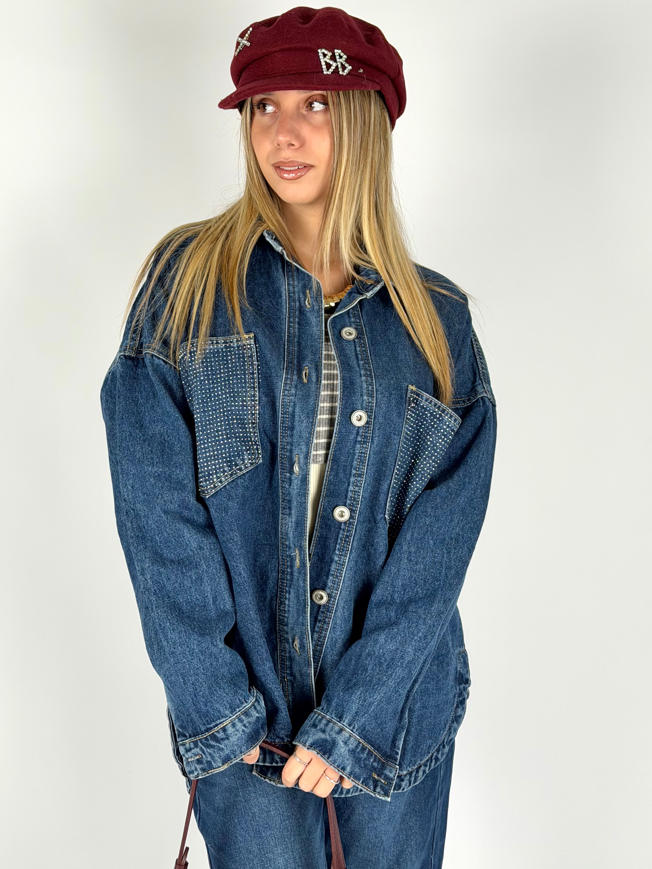 Camicia denim zirconi blu