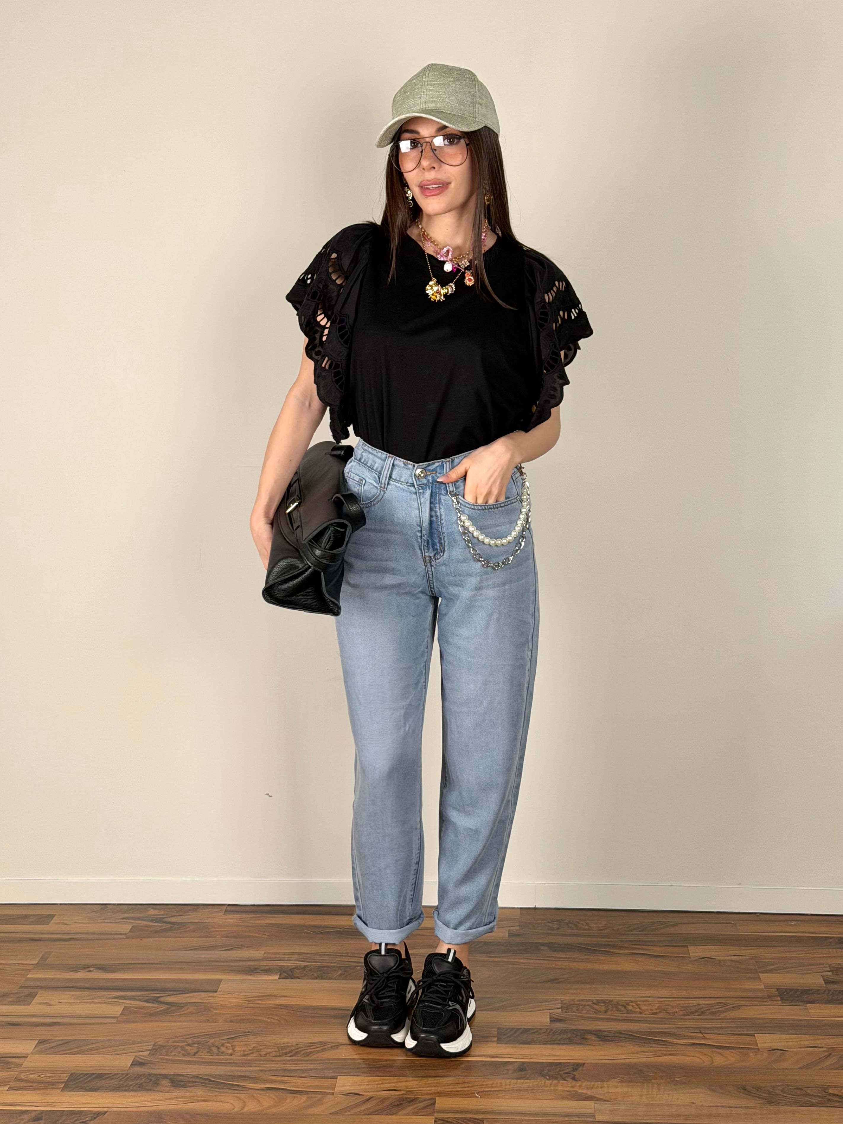 Maglia maxi volant nero