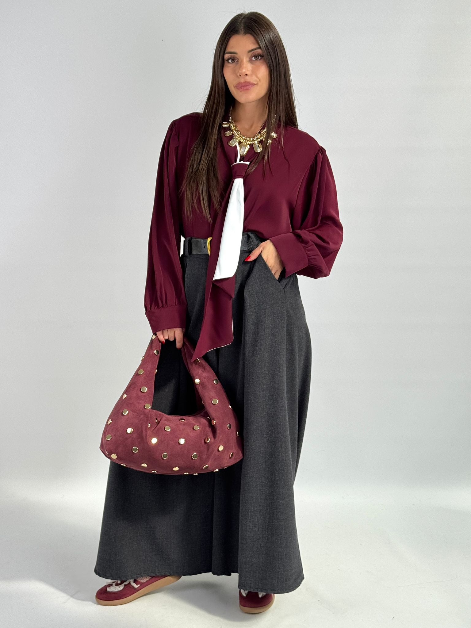 Camicia con cravatta bicolor bordeaux