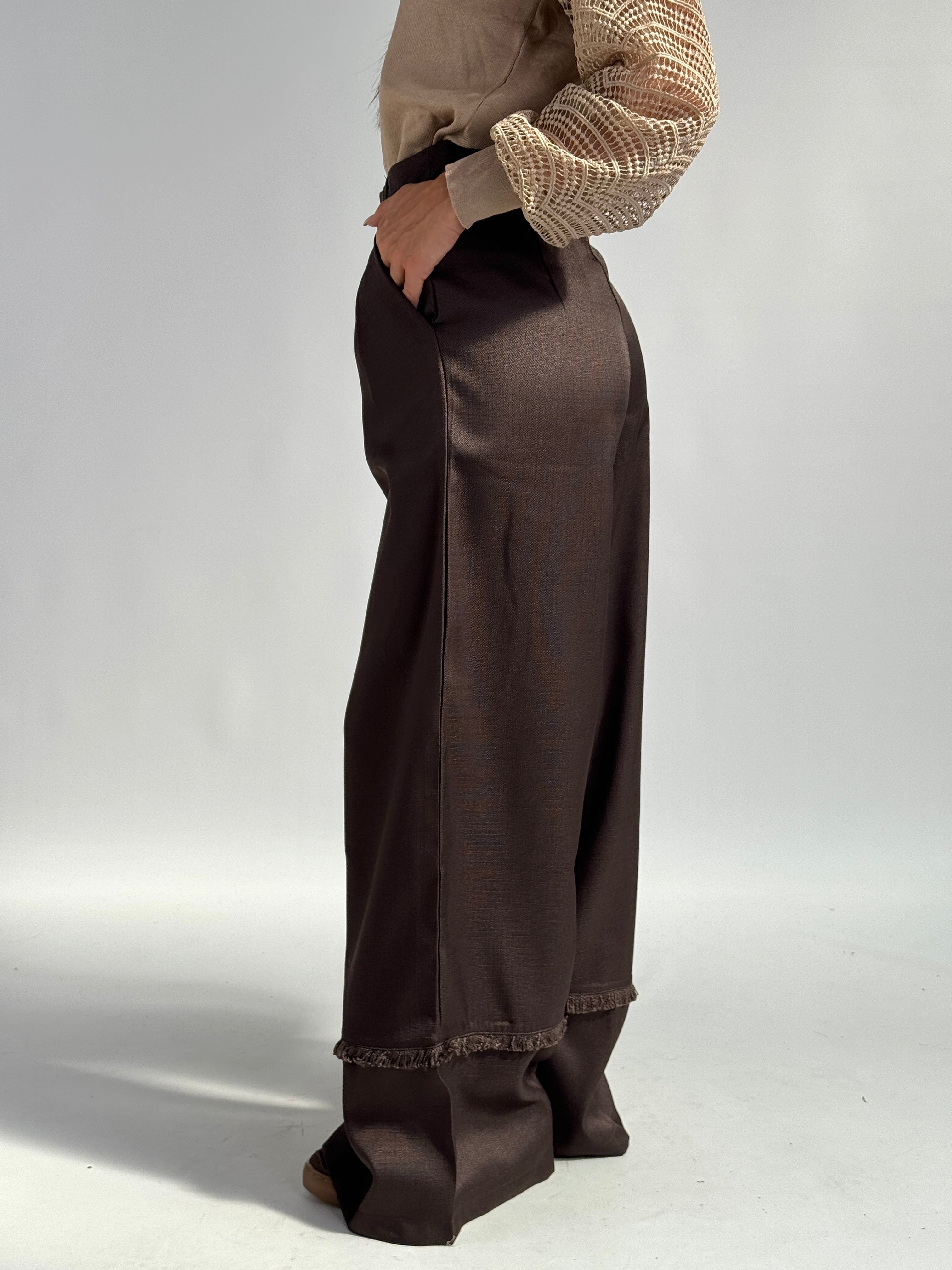 Pantalone risvolto sfrangiato moro