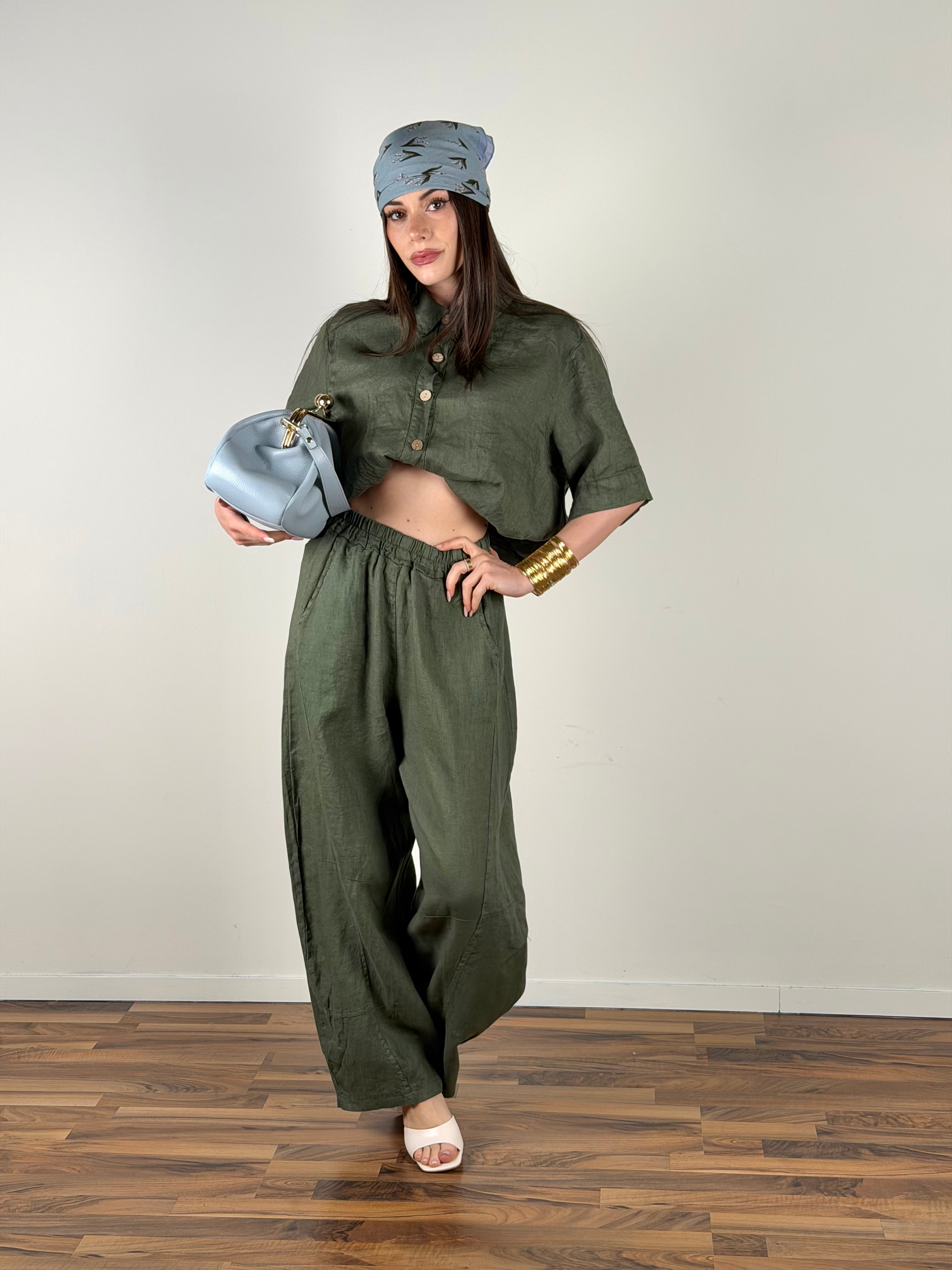 Camicia 100% lino verde