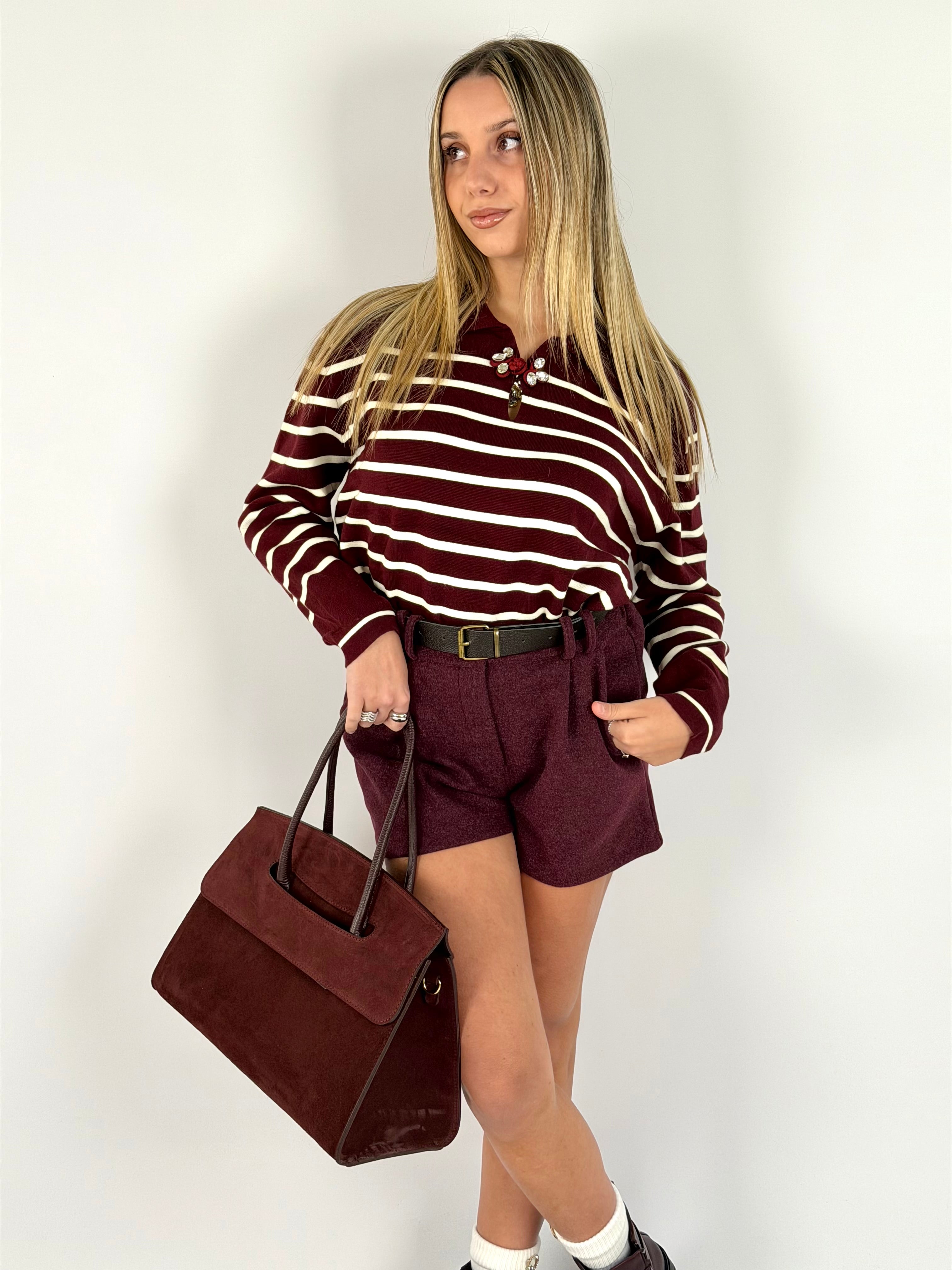 Maglia gioiello righe bordeaux