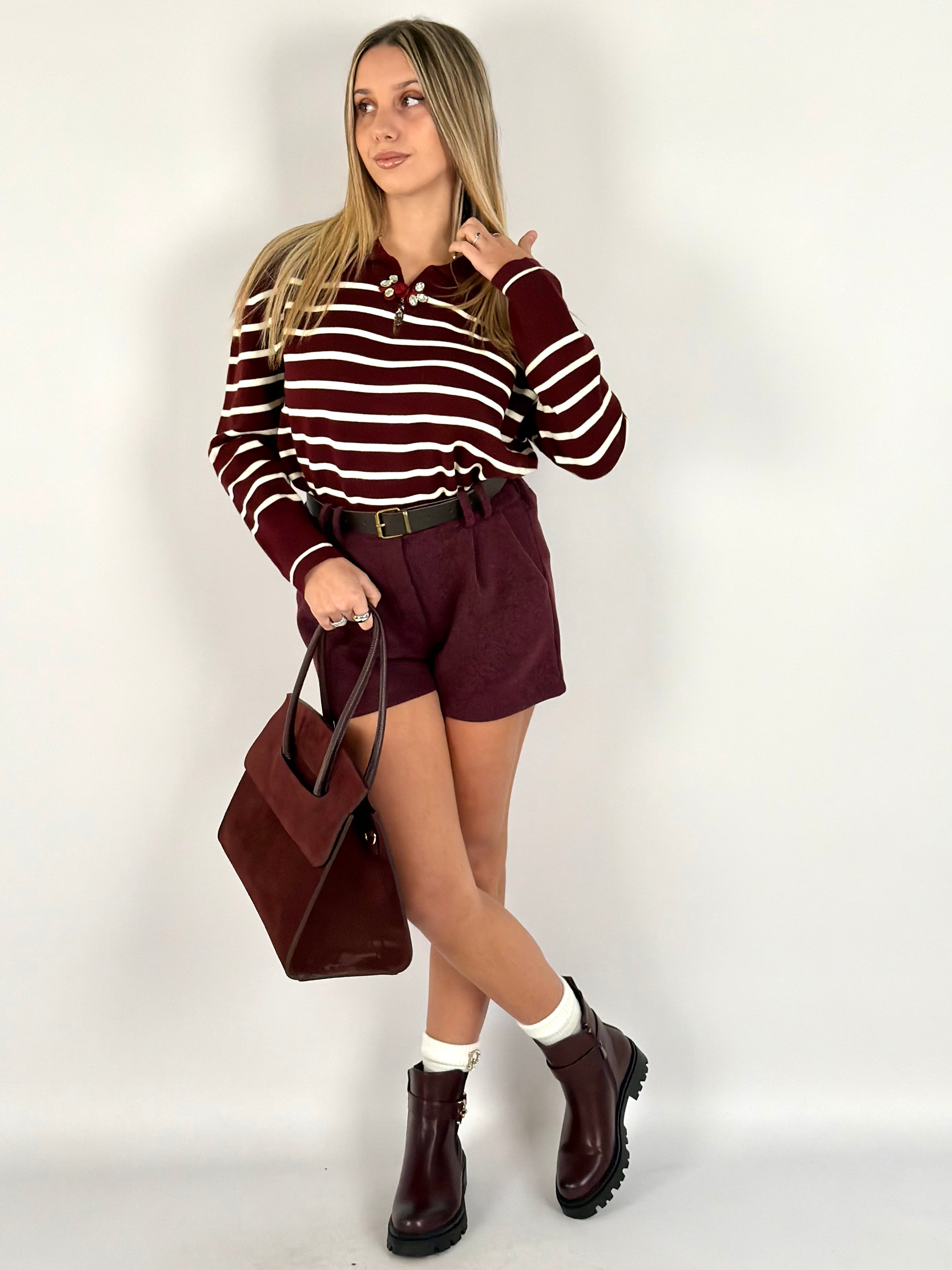 Maglia gioiello righe bordeaux