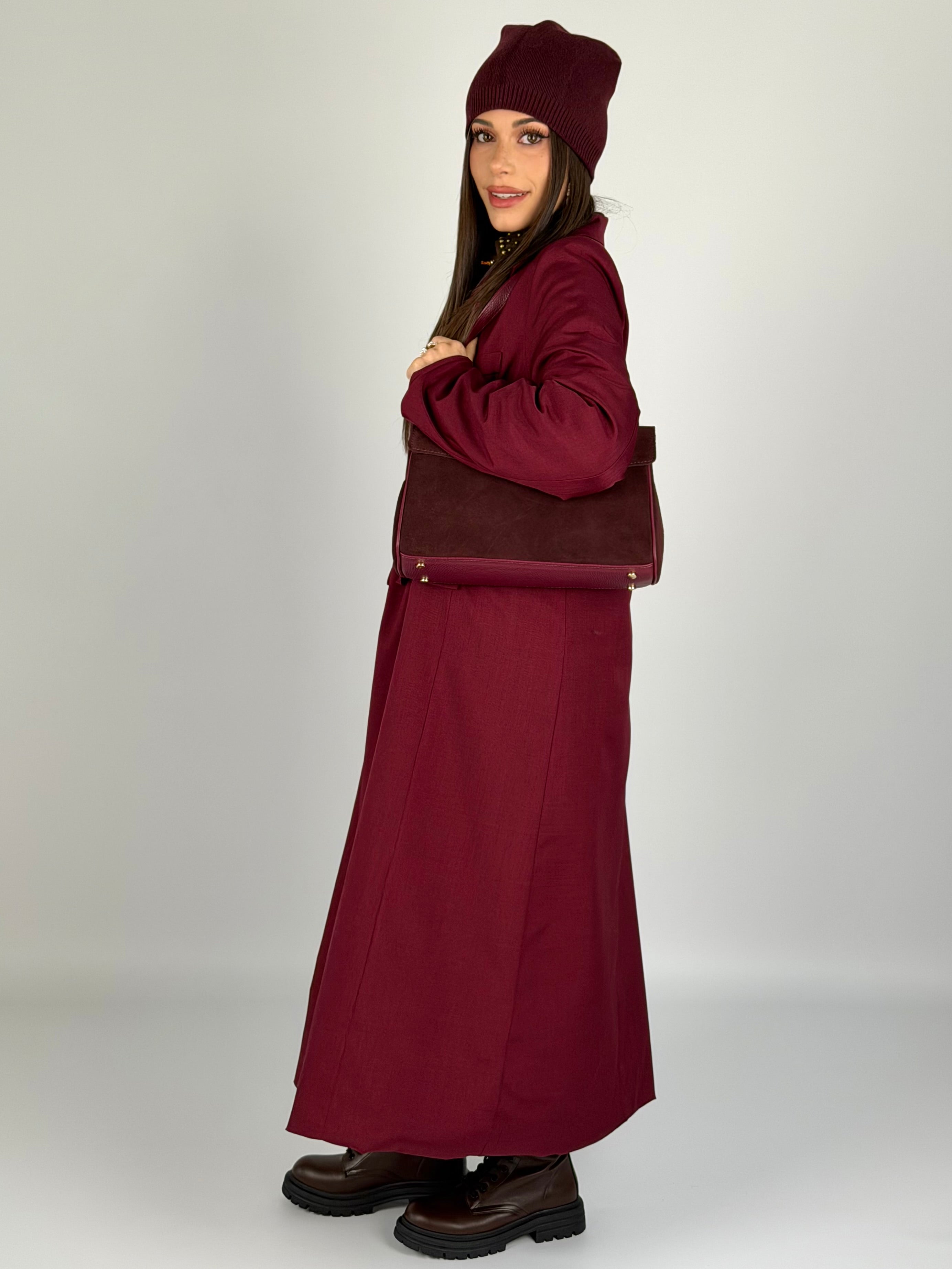 Cappotto lungo doppio petto bordeaux