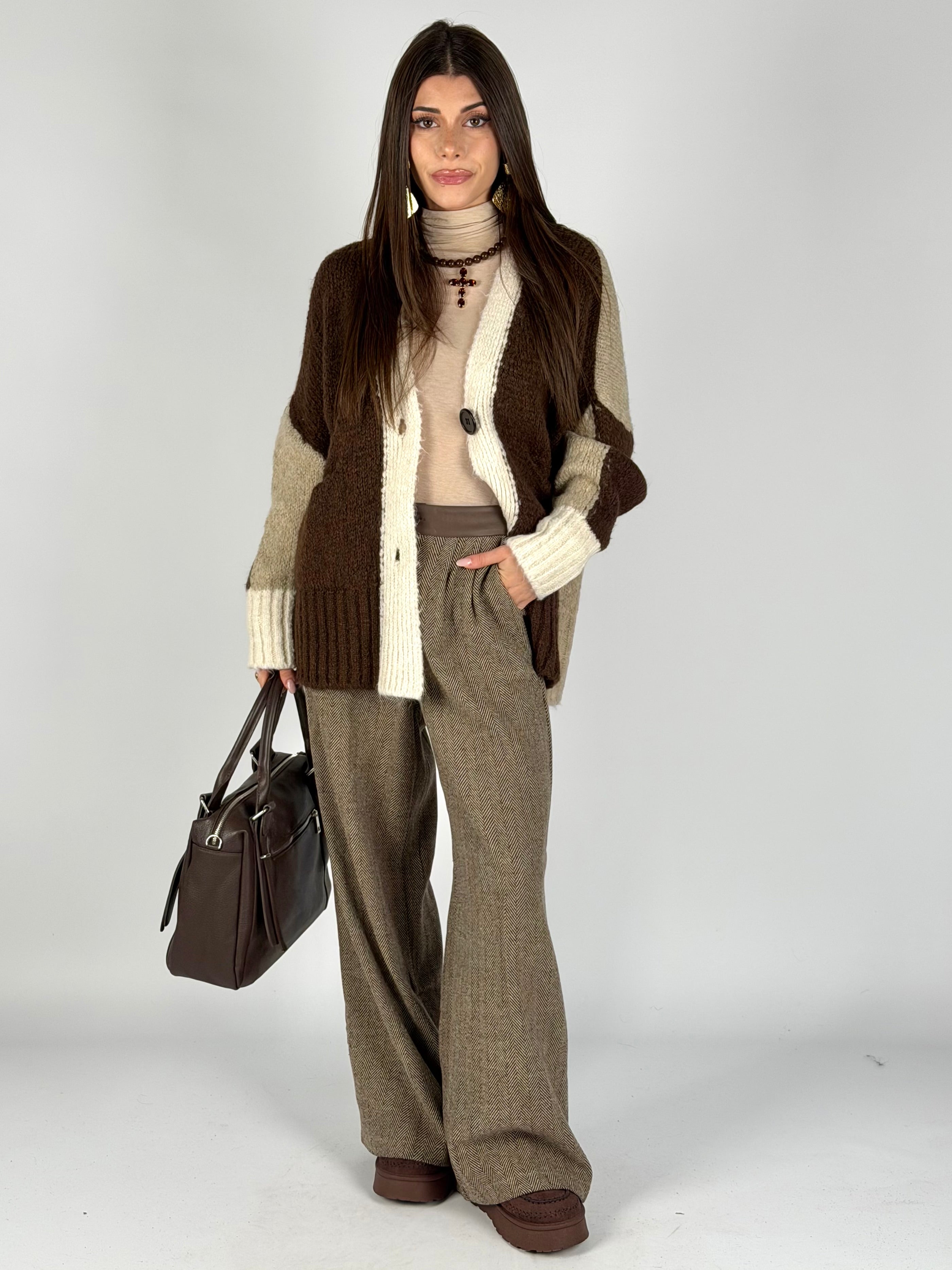 Cardigan due colori moro