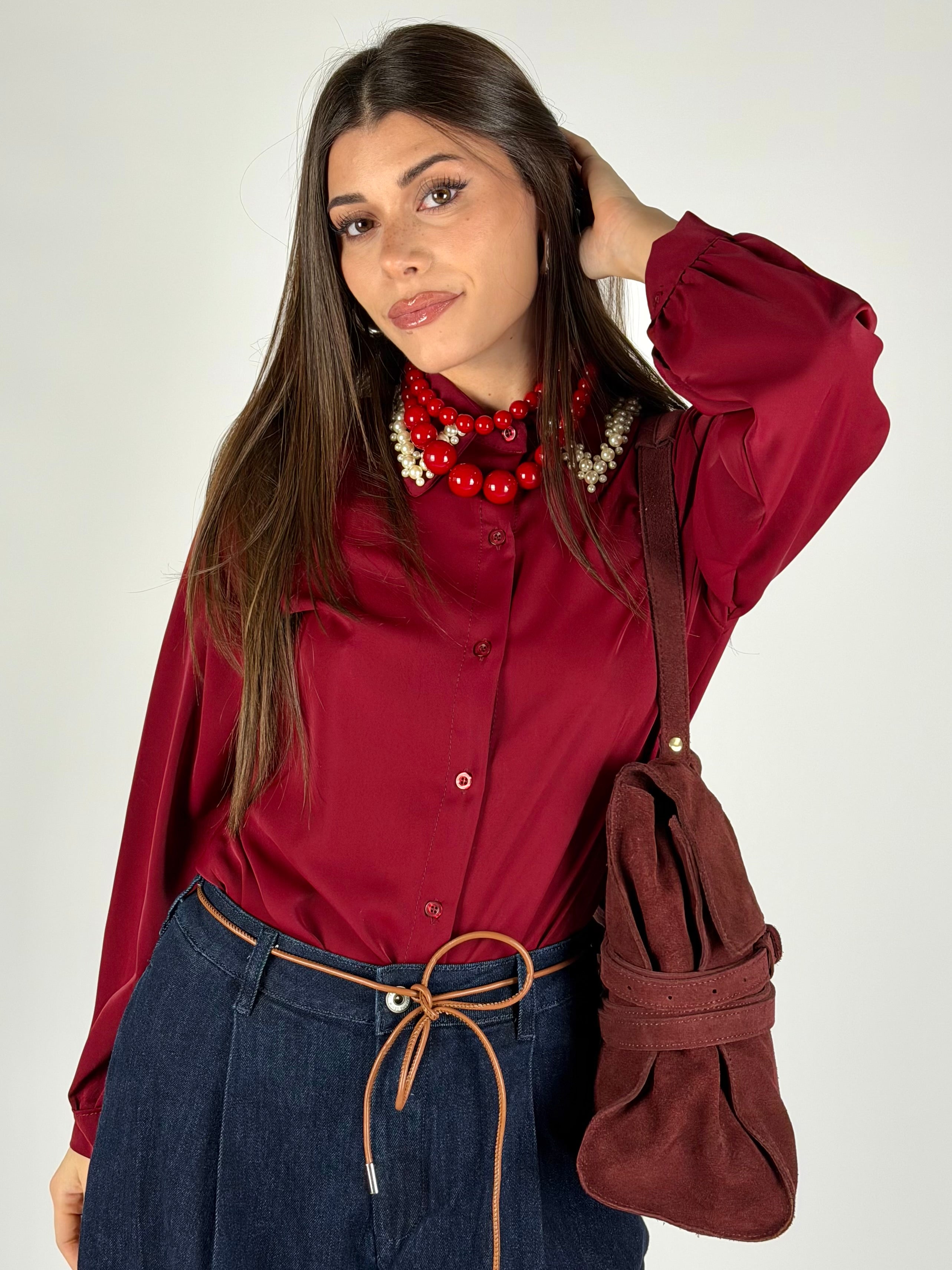 Camicia colletto perle bordeaux