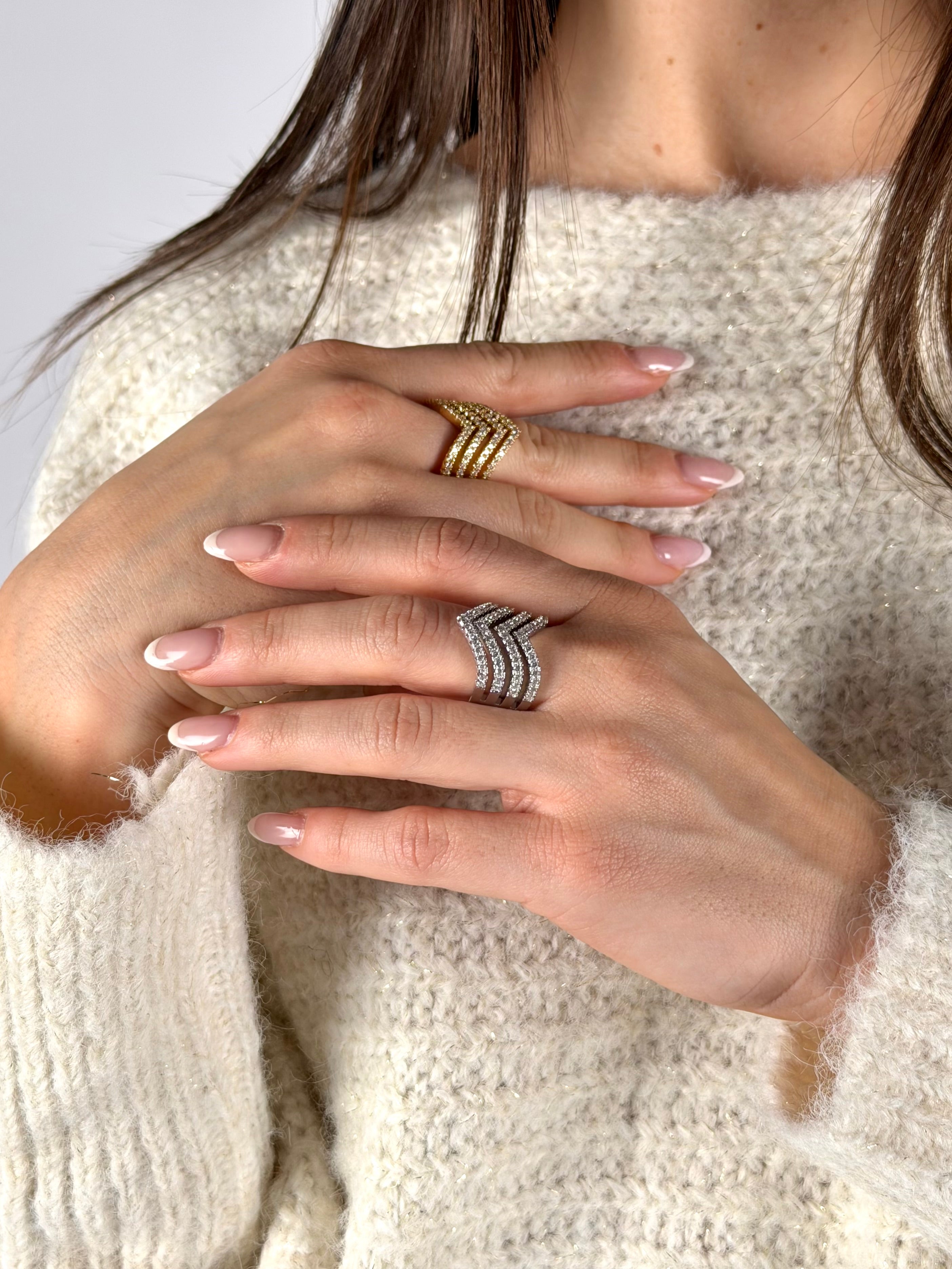 Anello 3 punte zirconato - 2 colori