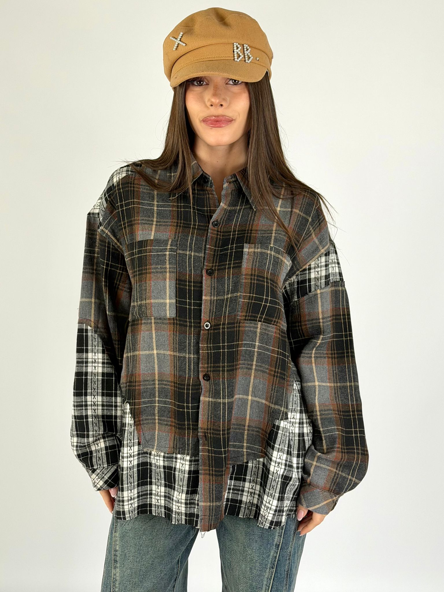 Camicia check doppia fantasia nera