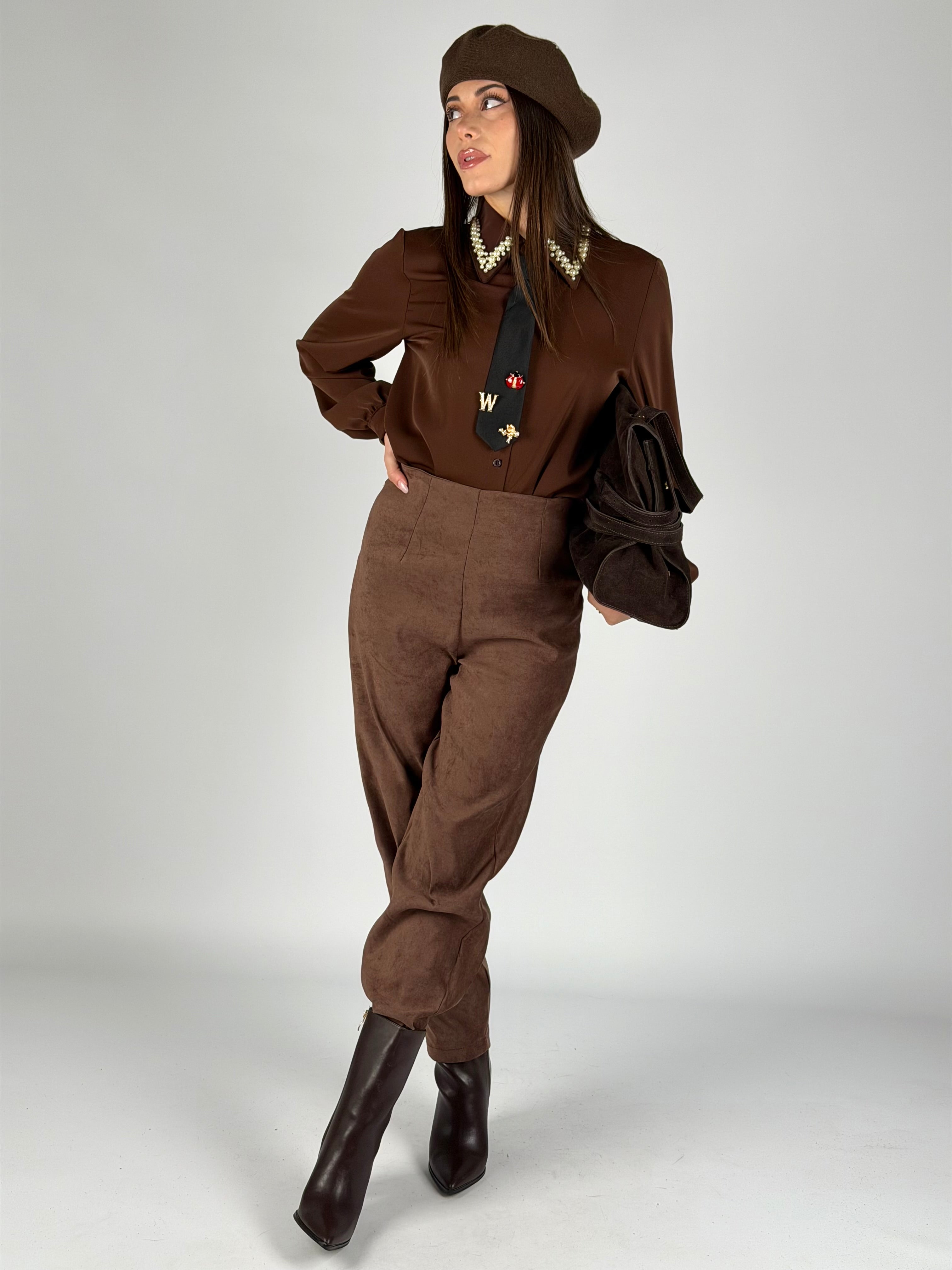 Camicia colletto perle moro