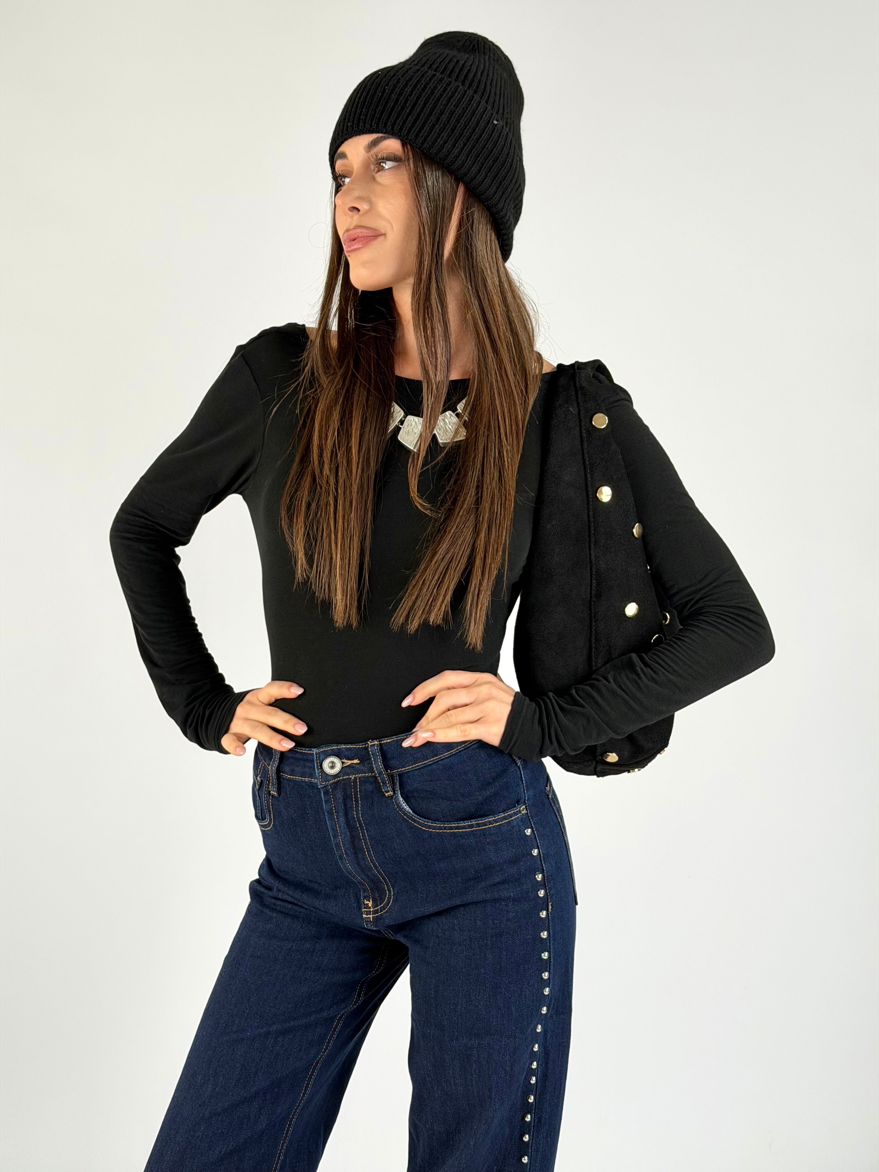 Maglia scollo retro nero