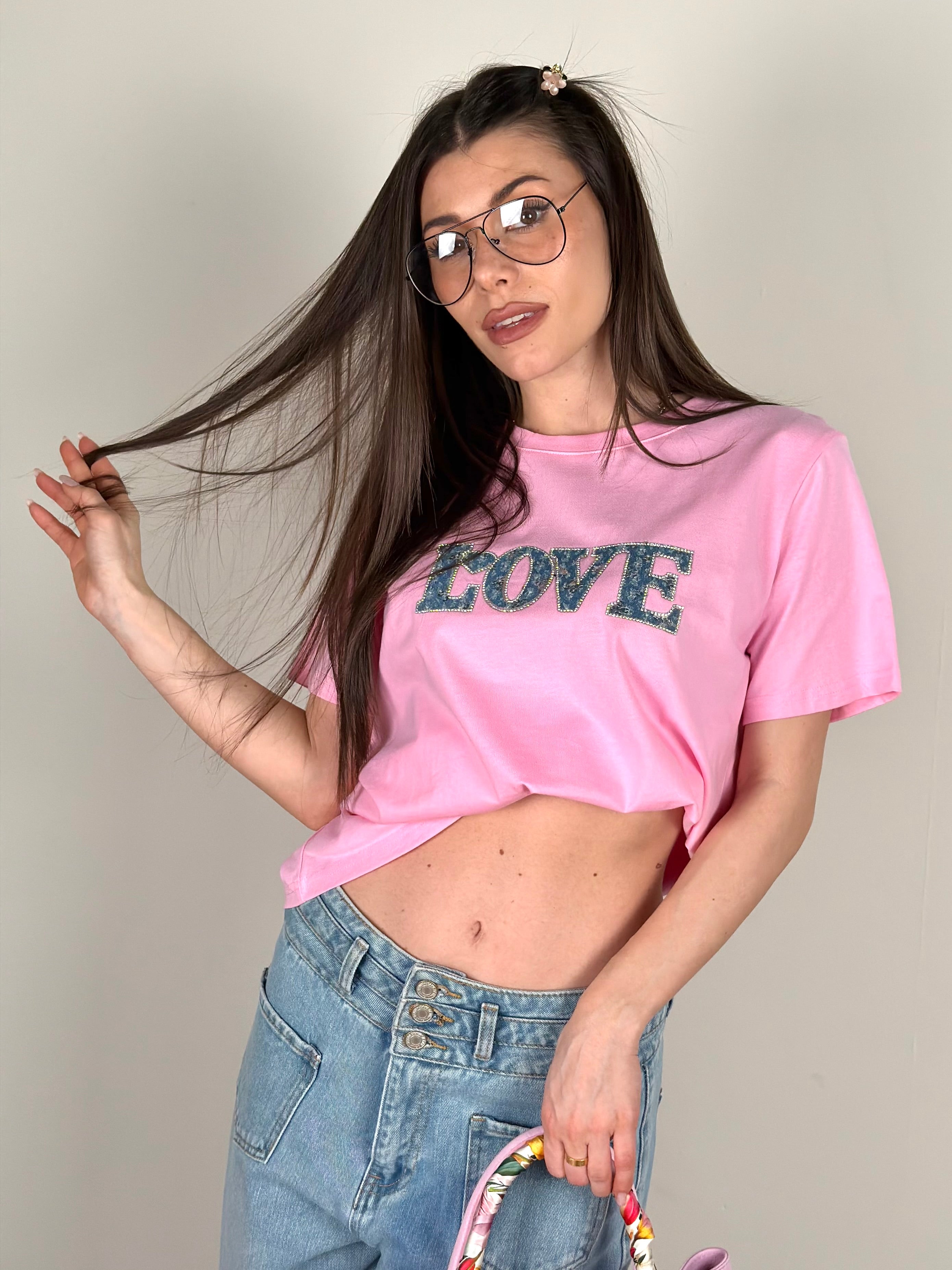 T-shirt love denim rosa