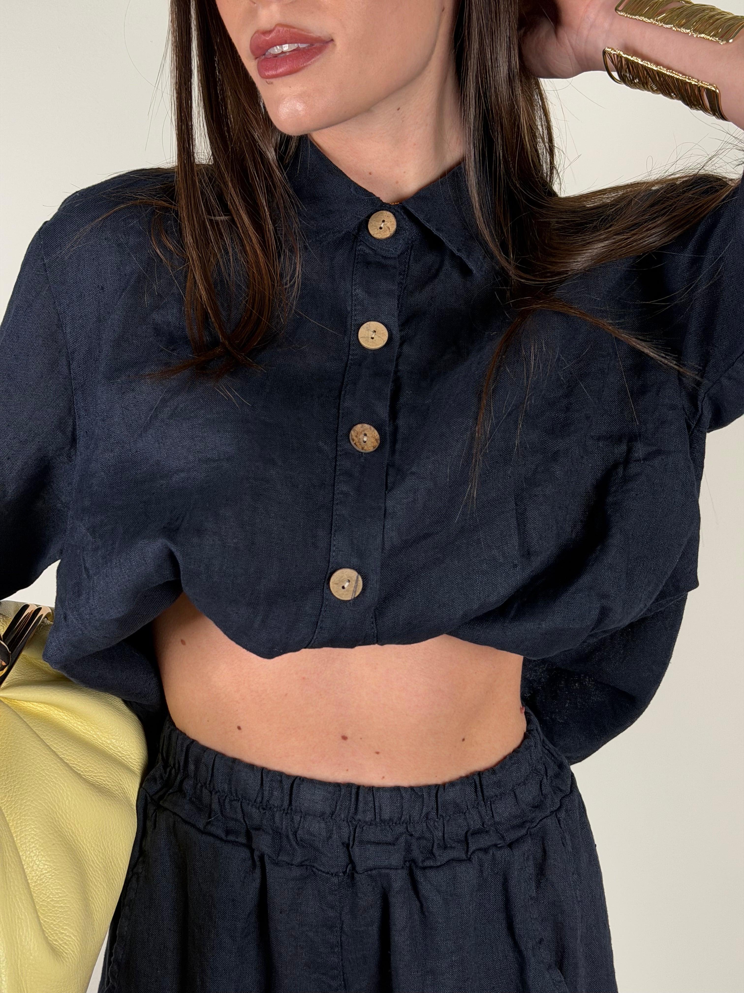 Camicia 100% lino blu