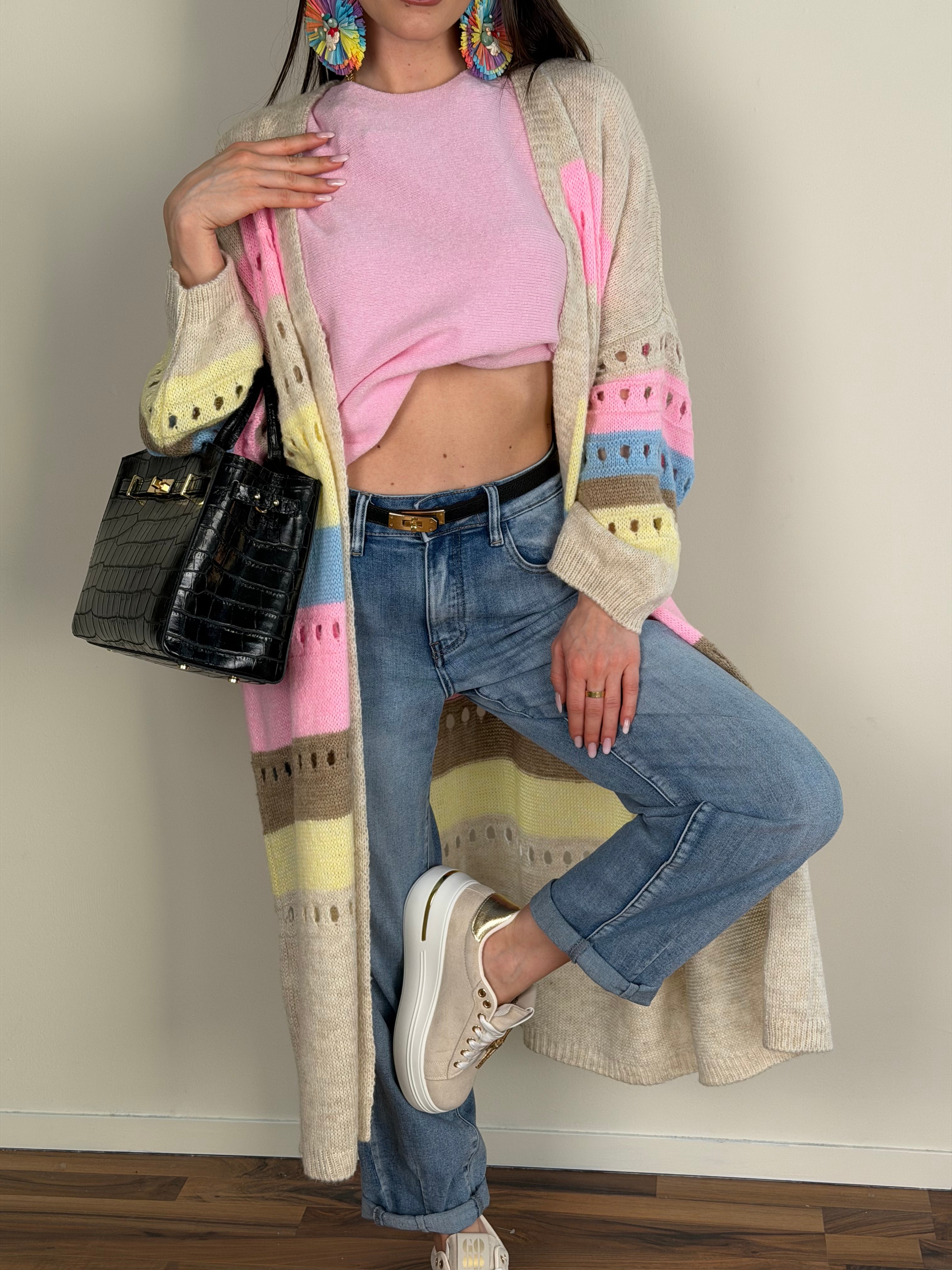 Cardigan bicolor beige