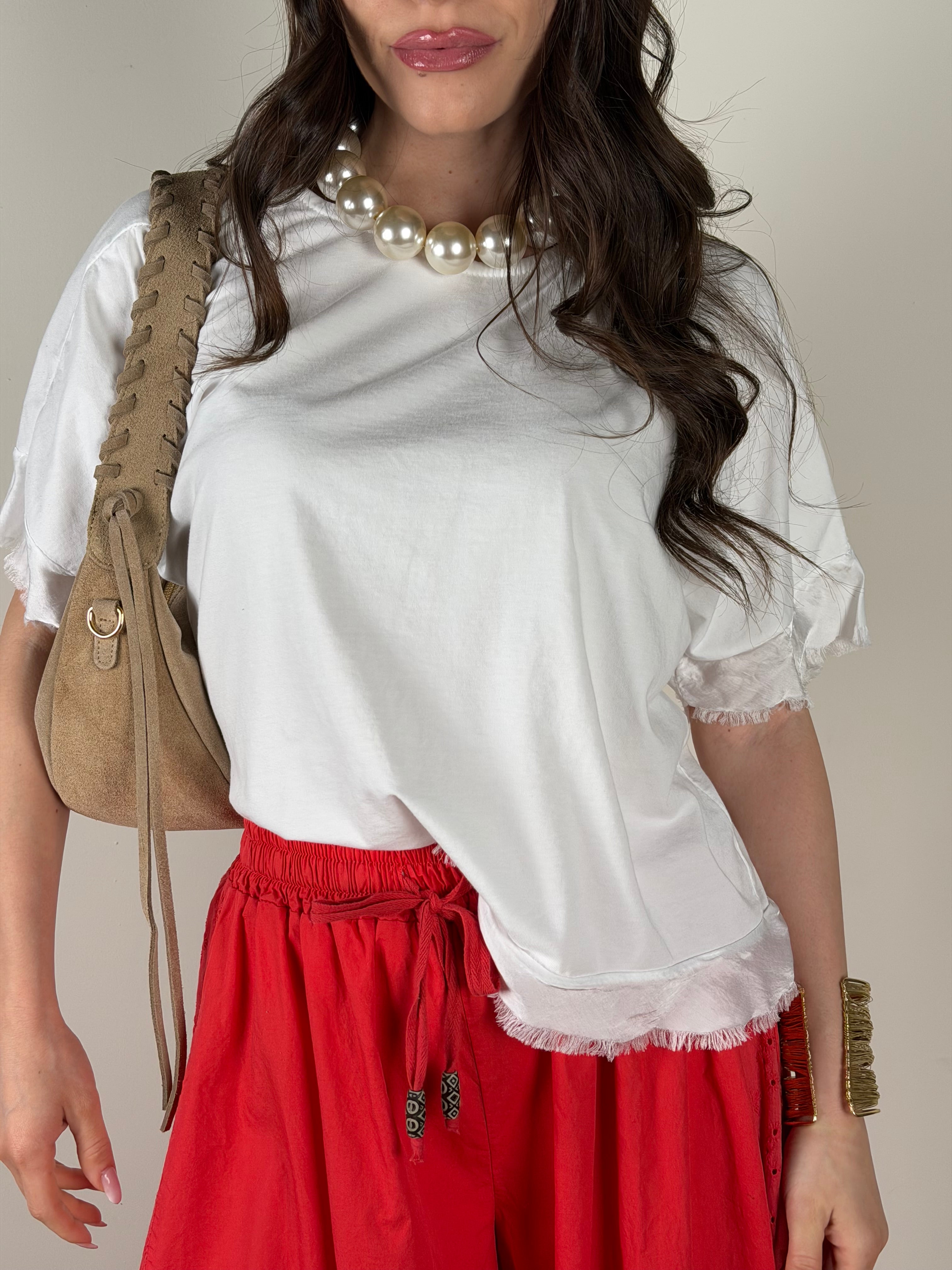 T-shirt bottoni retro bianca