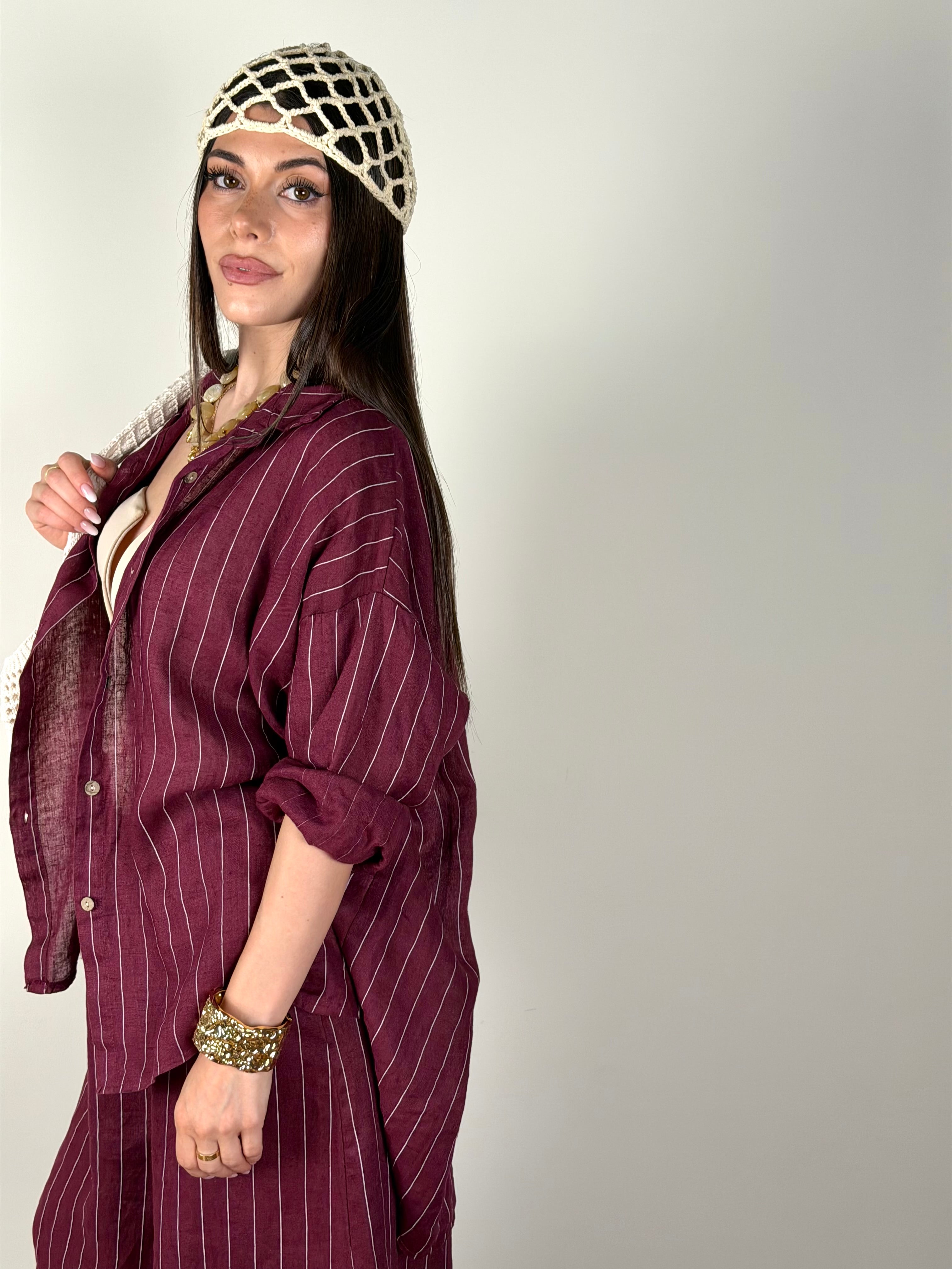 Camicia puro lino Margot bordeaux