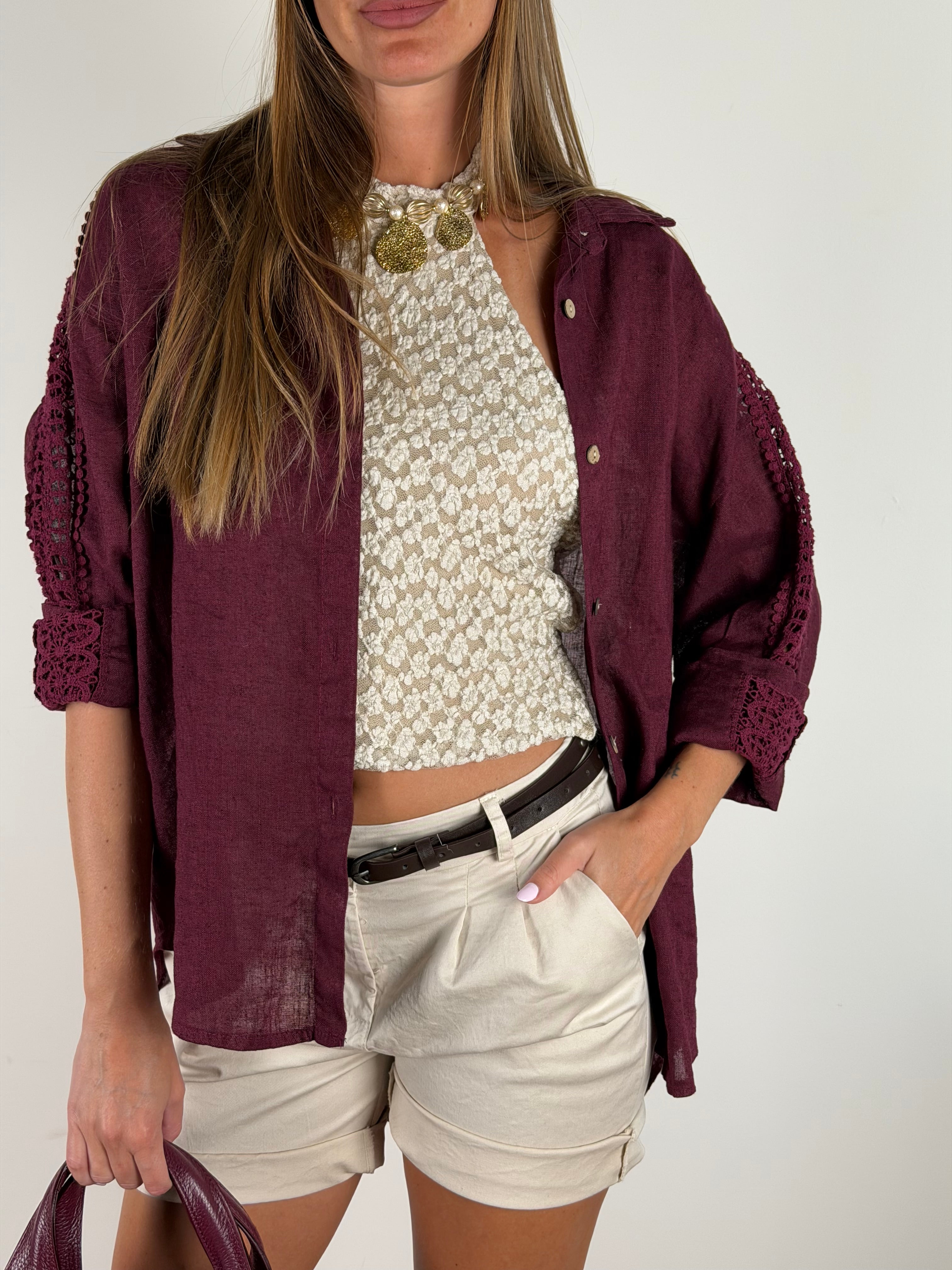Camicia puro lino Valentine bordeaux