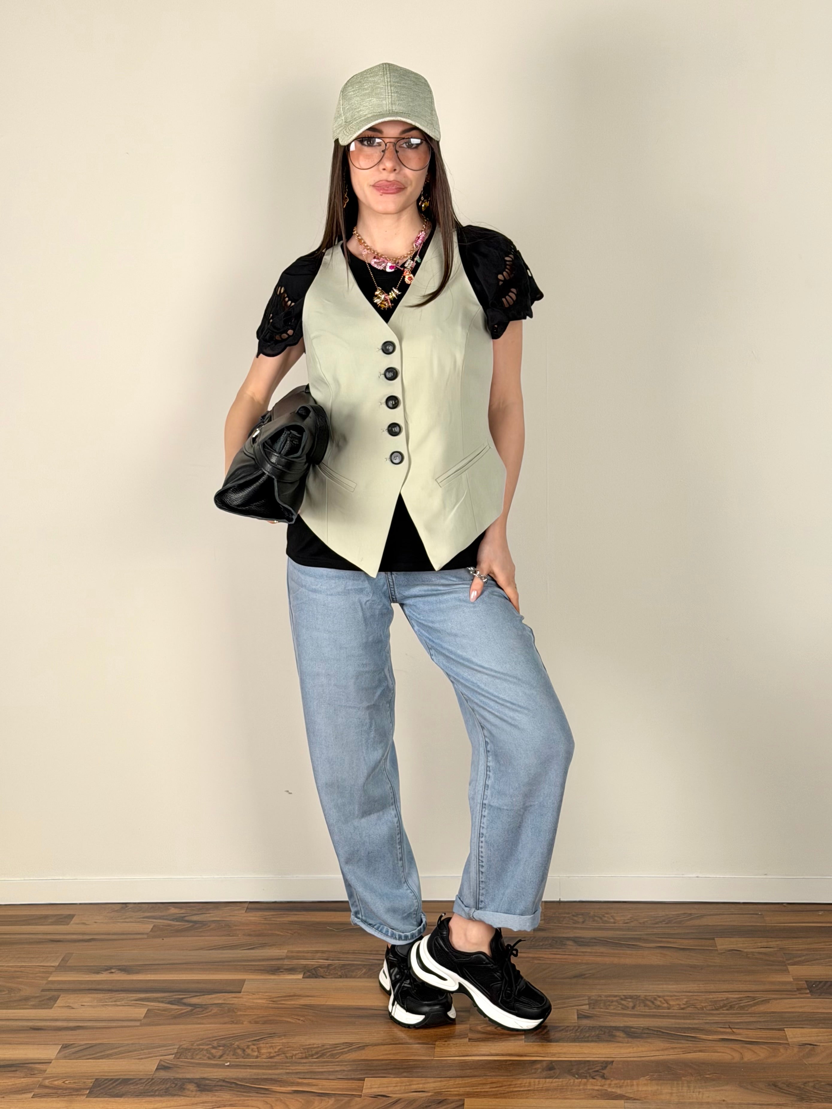 Maglia maxi volant nero