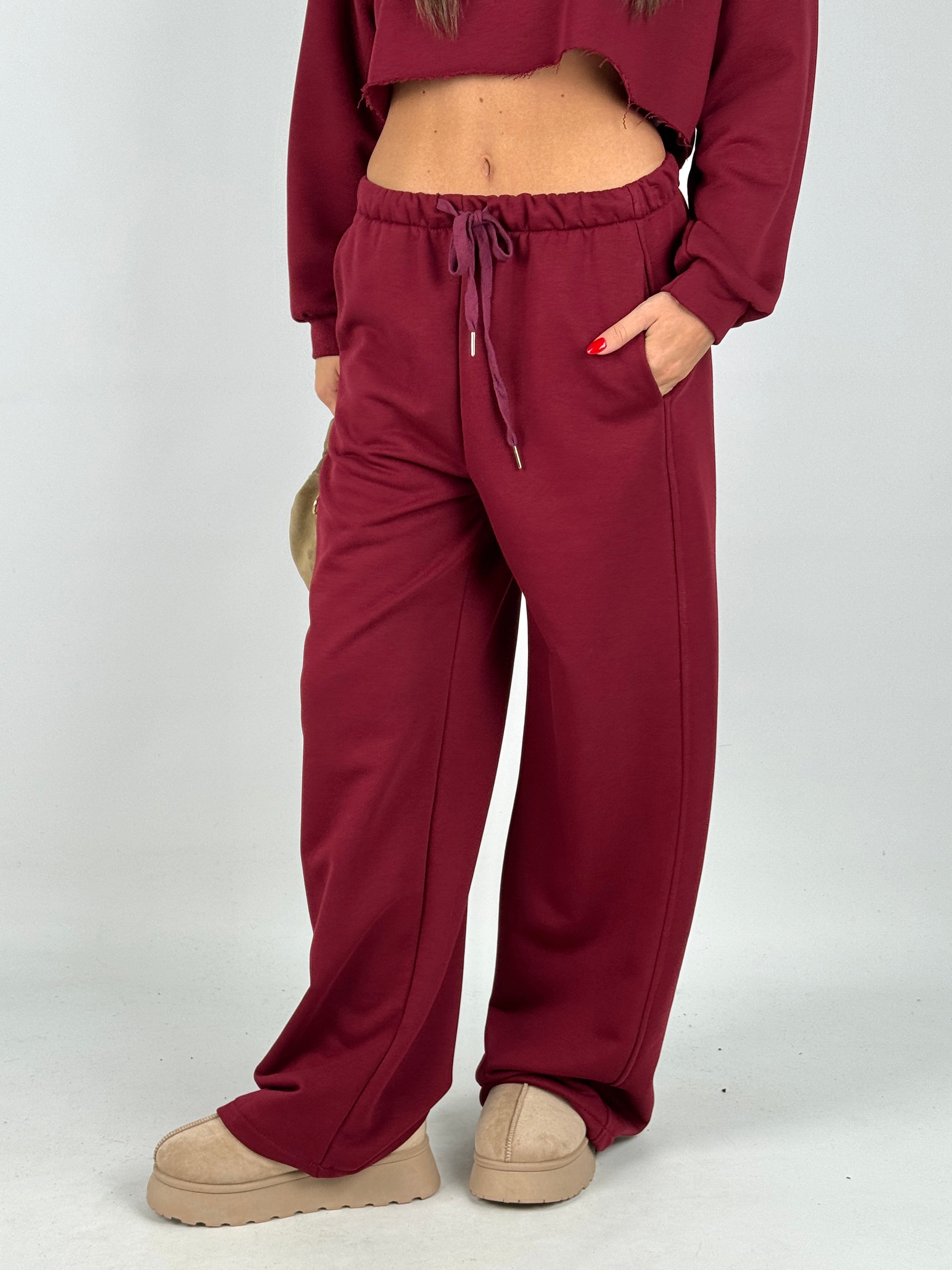 Pantalone tuta crop bordeaux