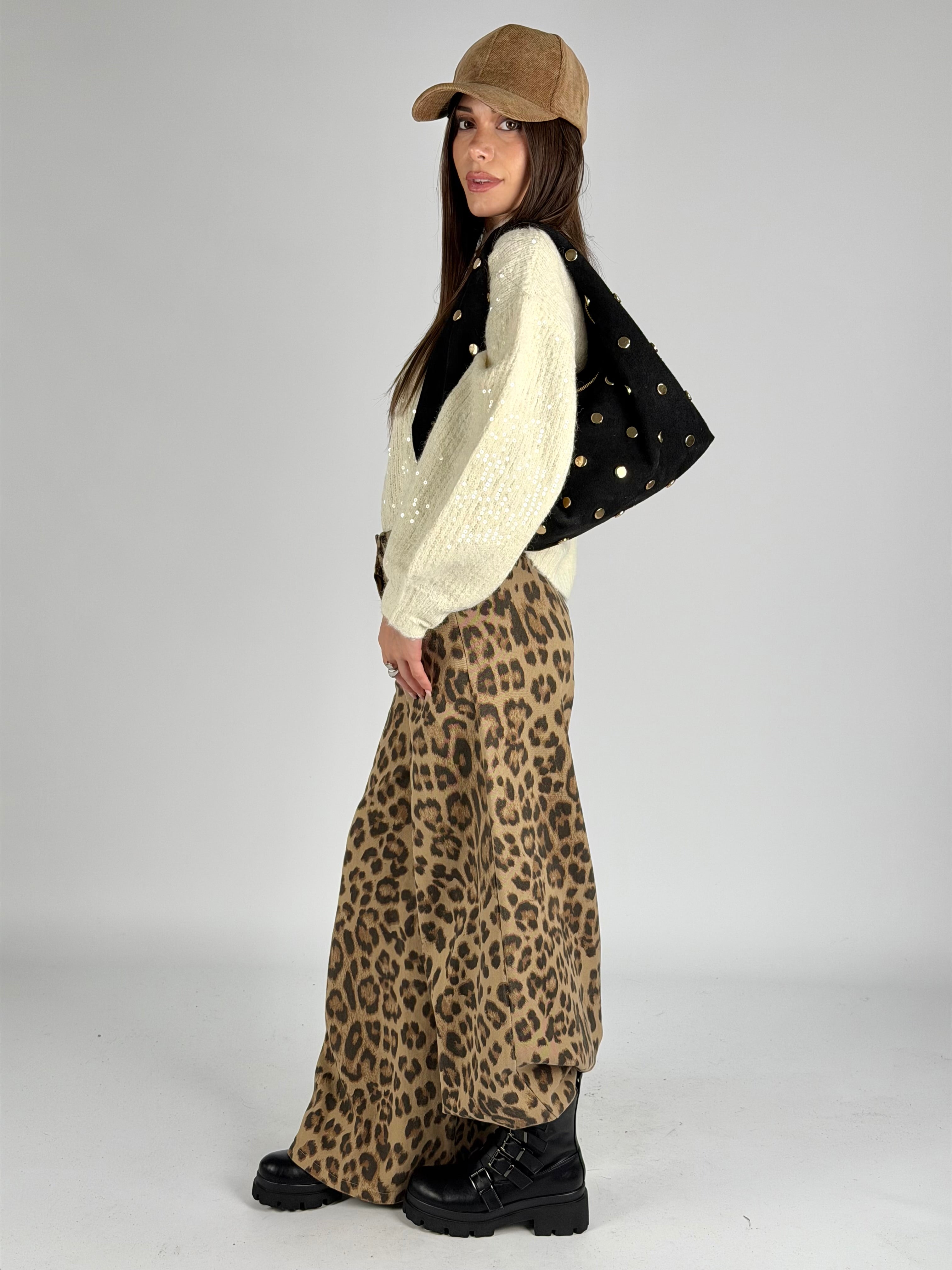 Pantalone animalier palazzo tabacco