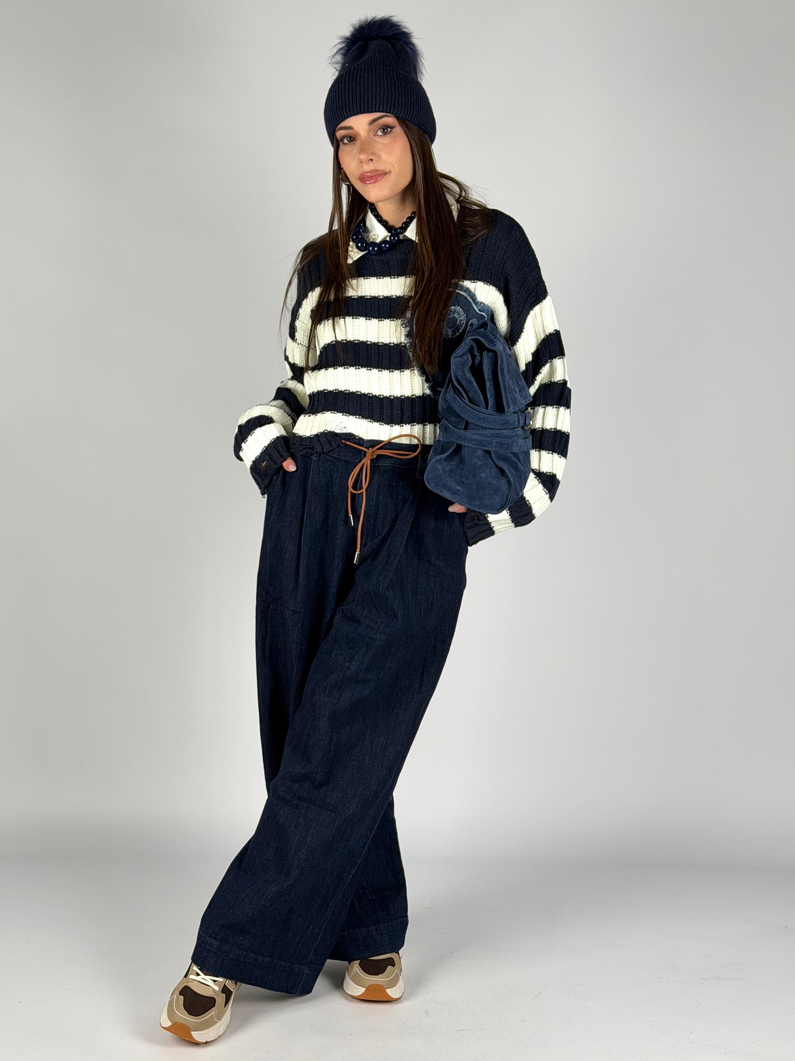 Maglia cuore denim blu