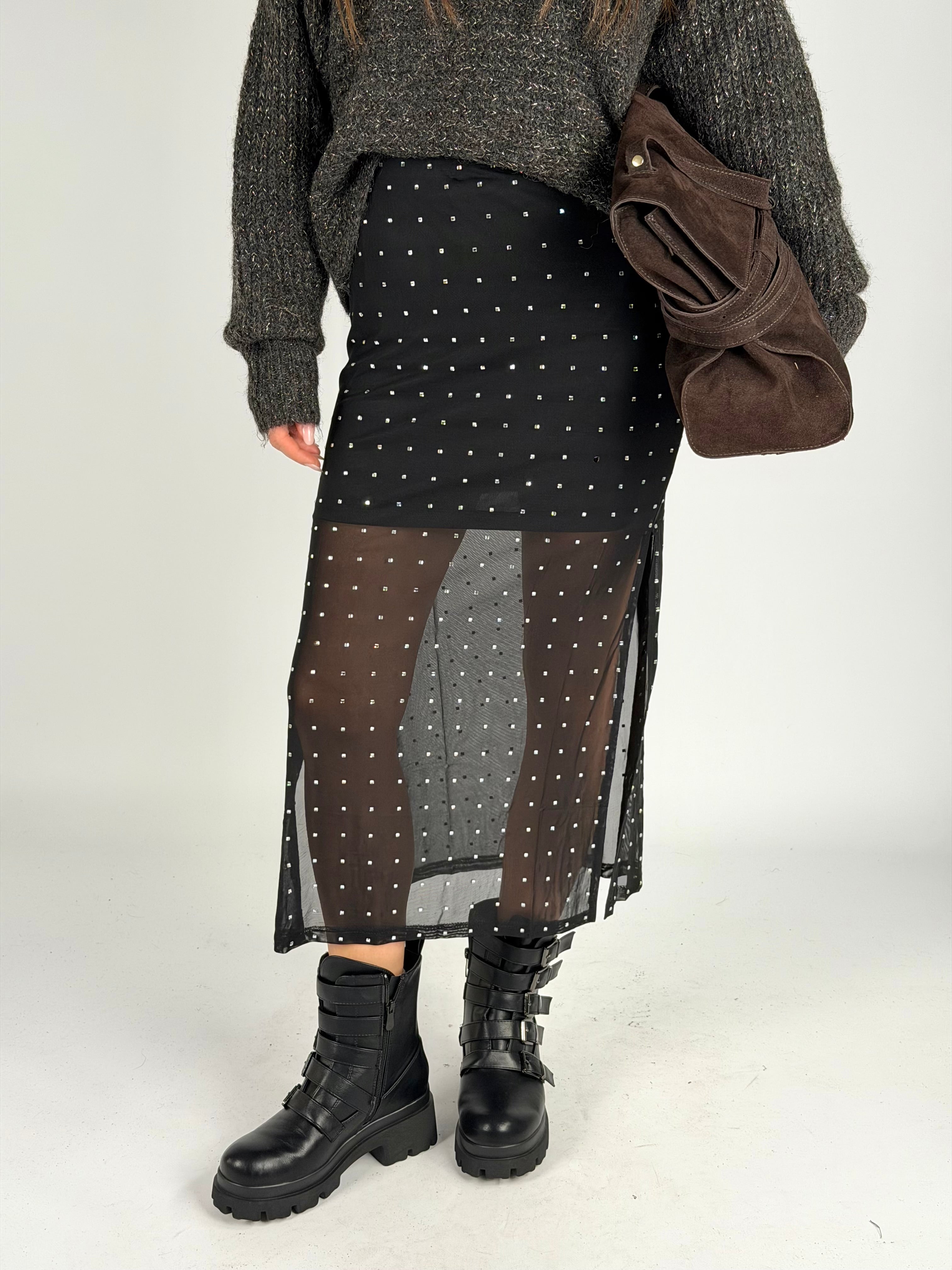 Gonna velata borchie nero