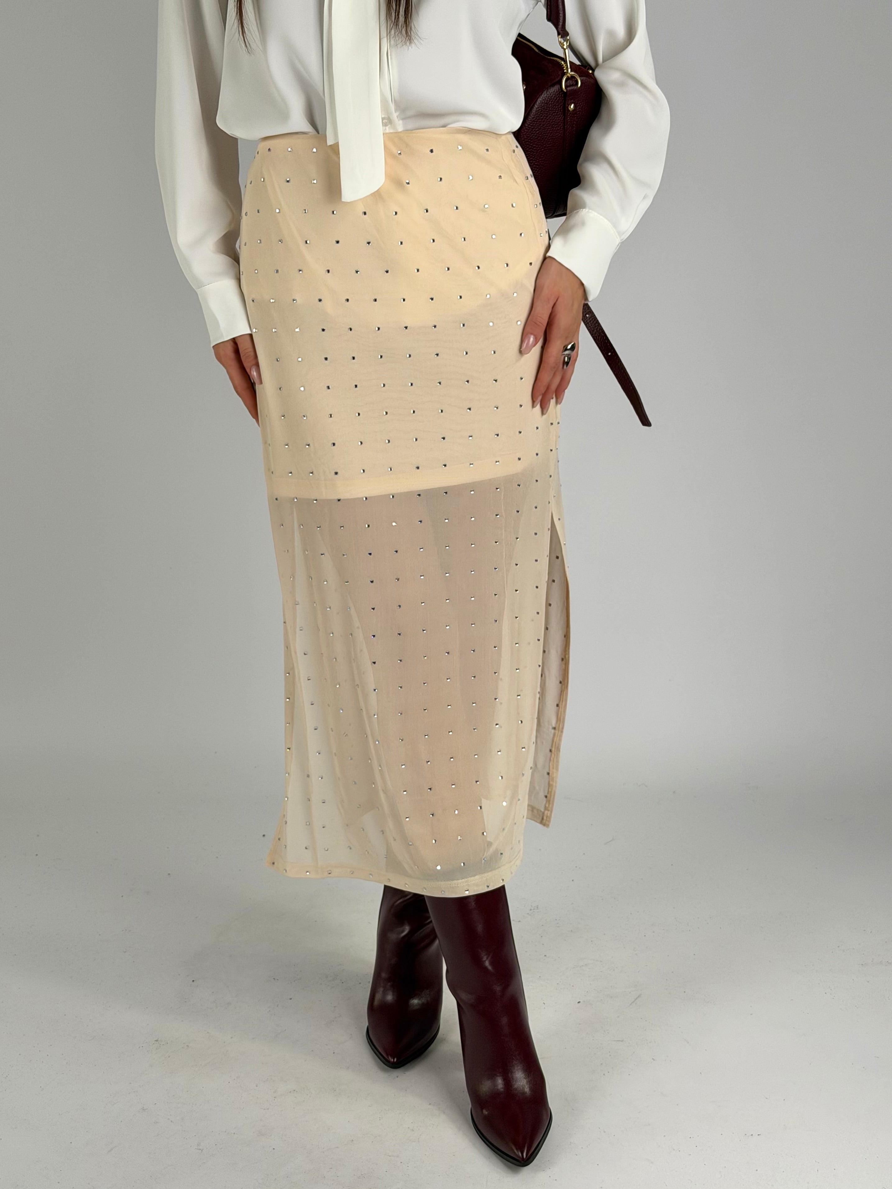 Gonna velata borchie beige