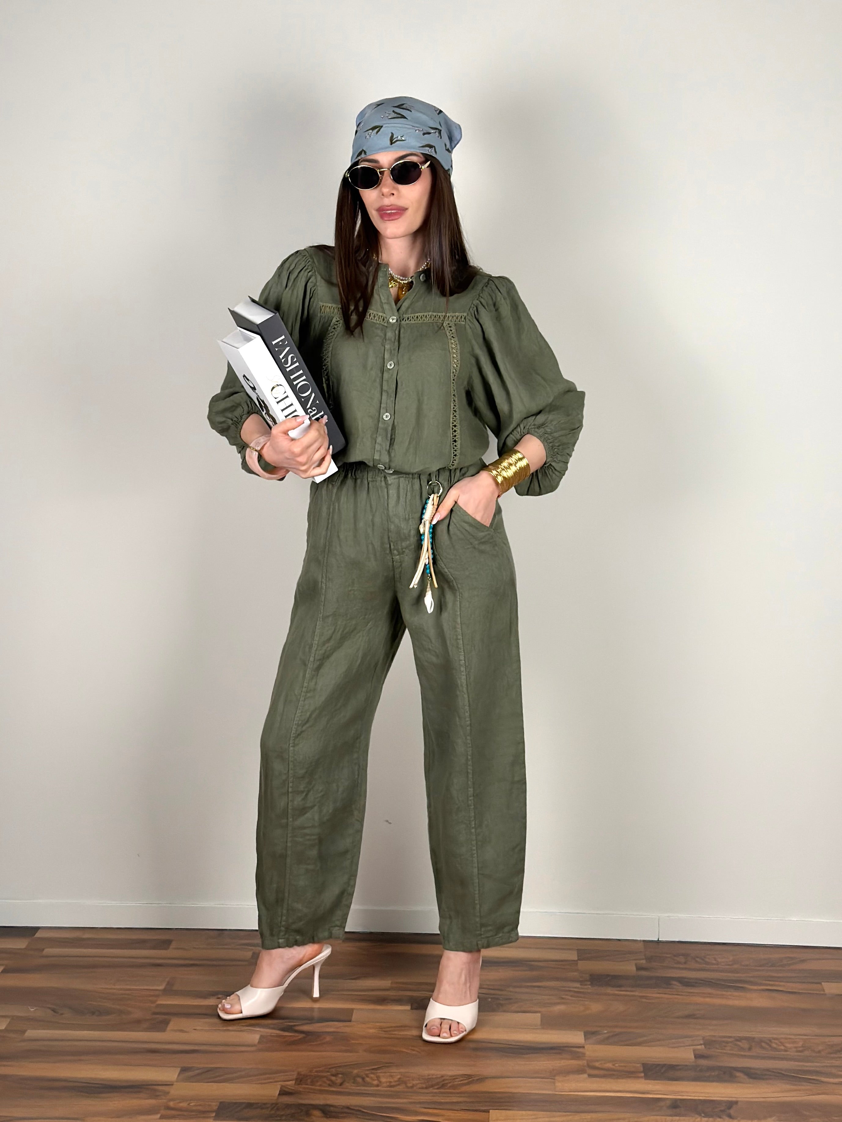 Camicia Nicole Puro Lino verde