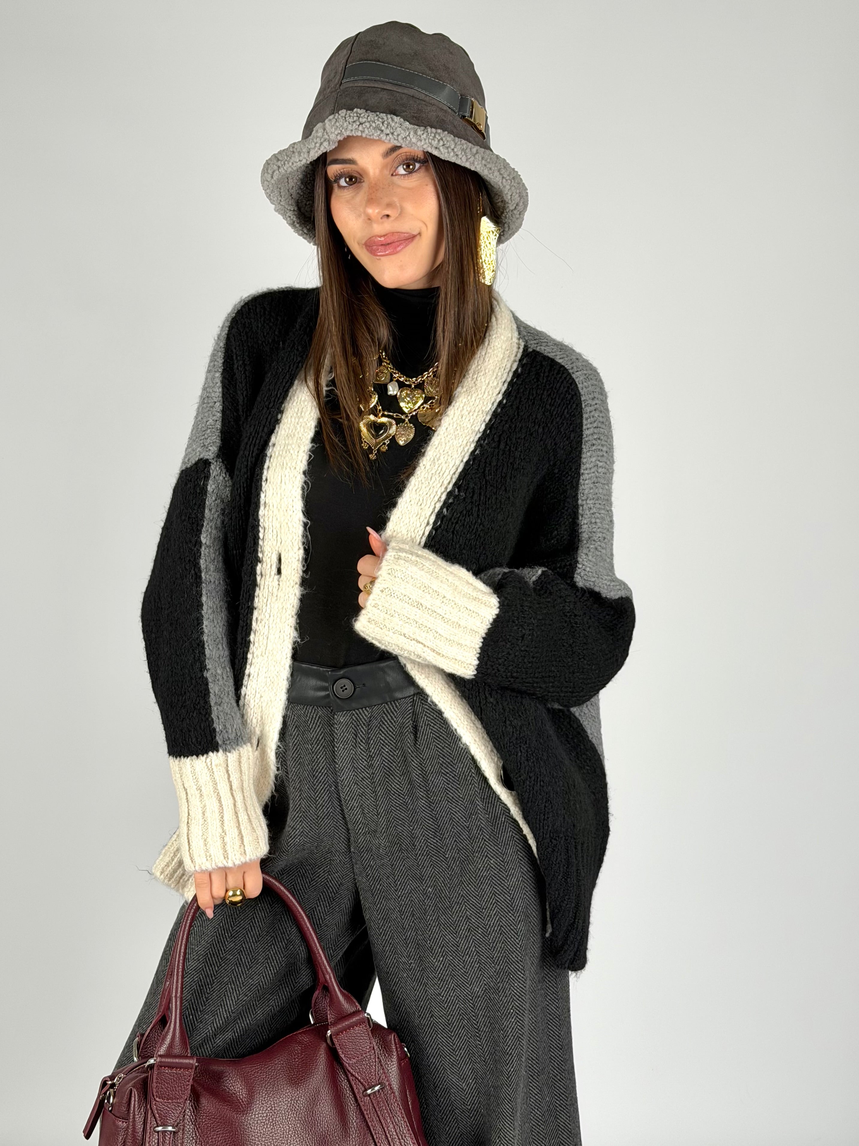 Cardigan due colori nero