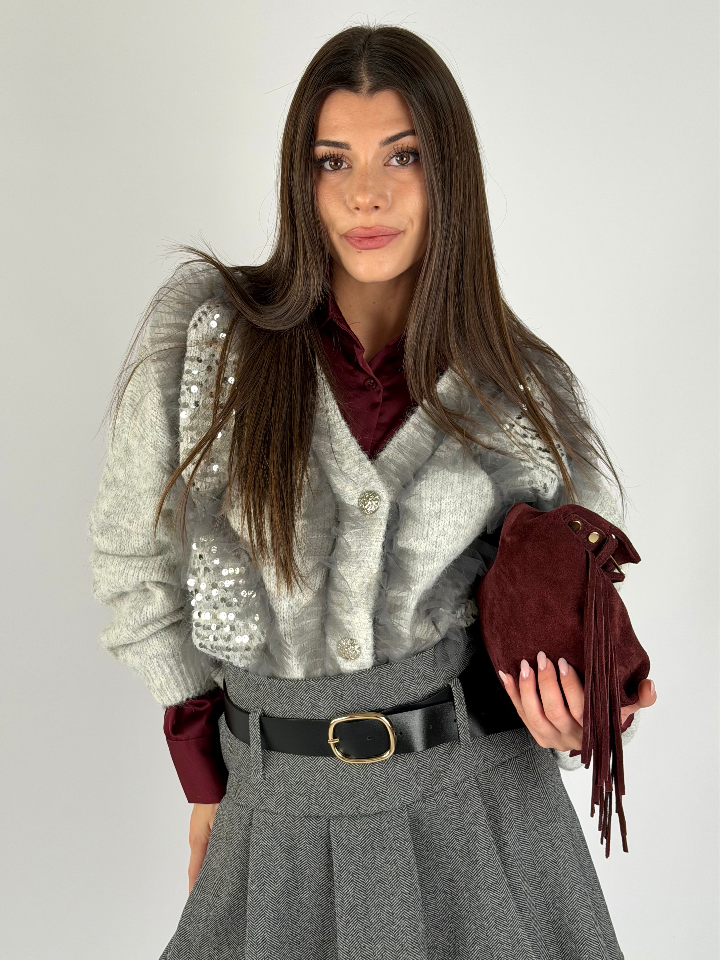 Maglia tulle e paillettes grigia