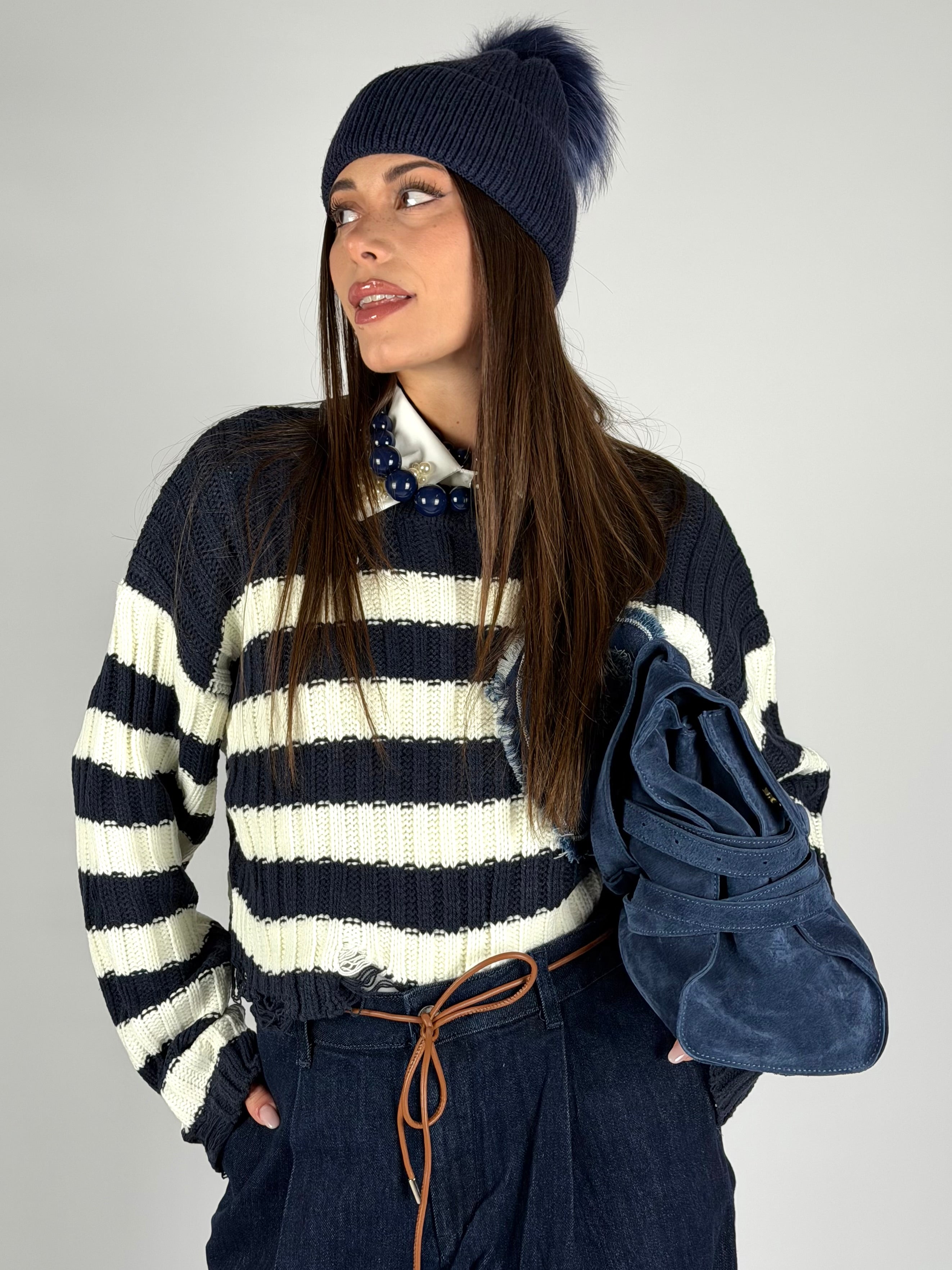 Maglia cuore denim blu