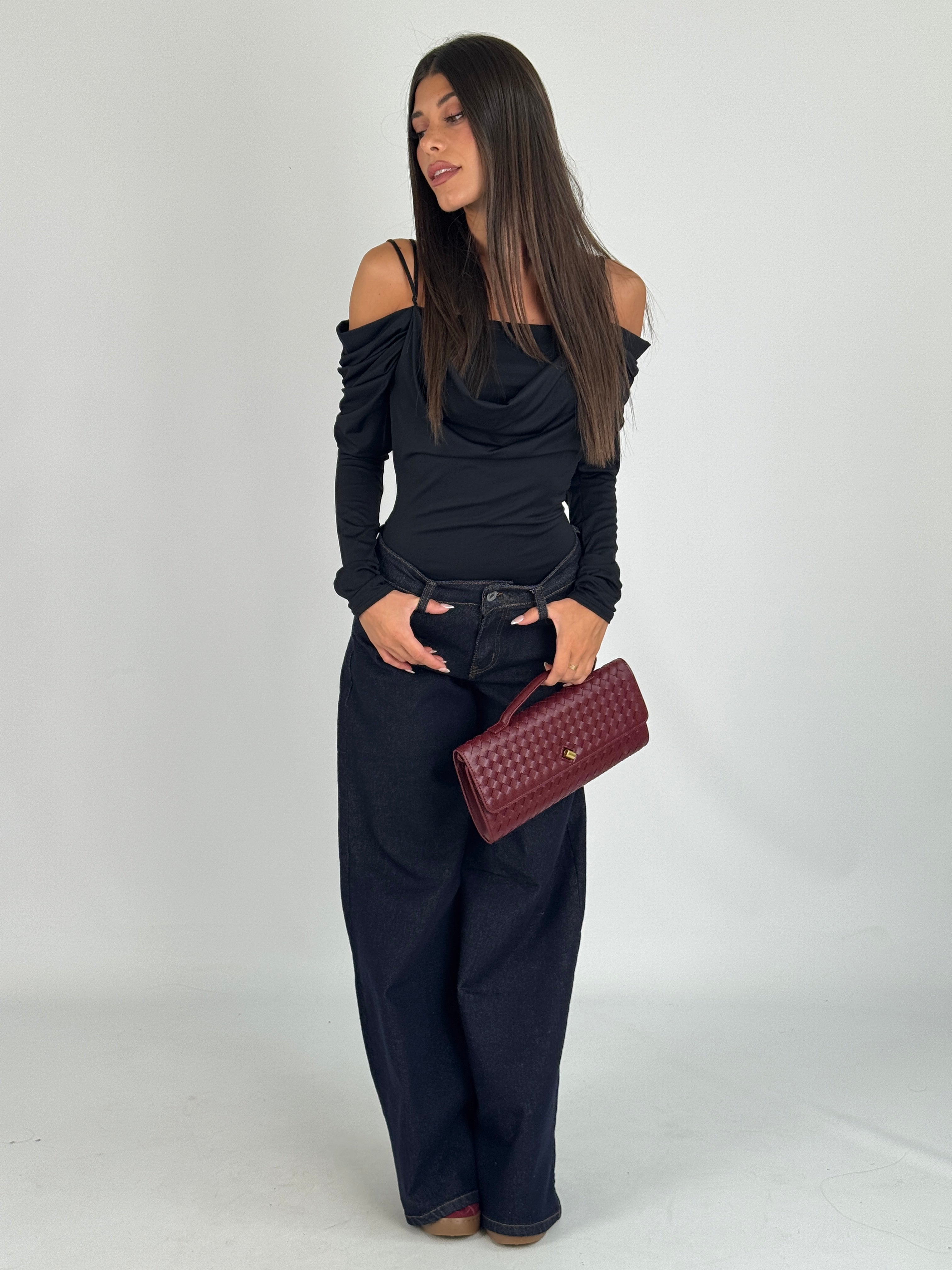 Jeans palazzo cuciture blu scuro