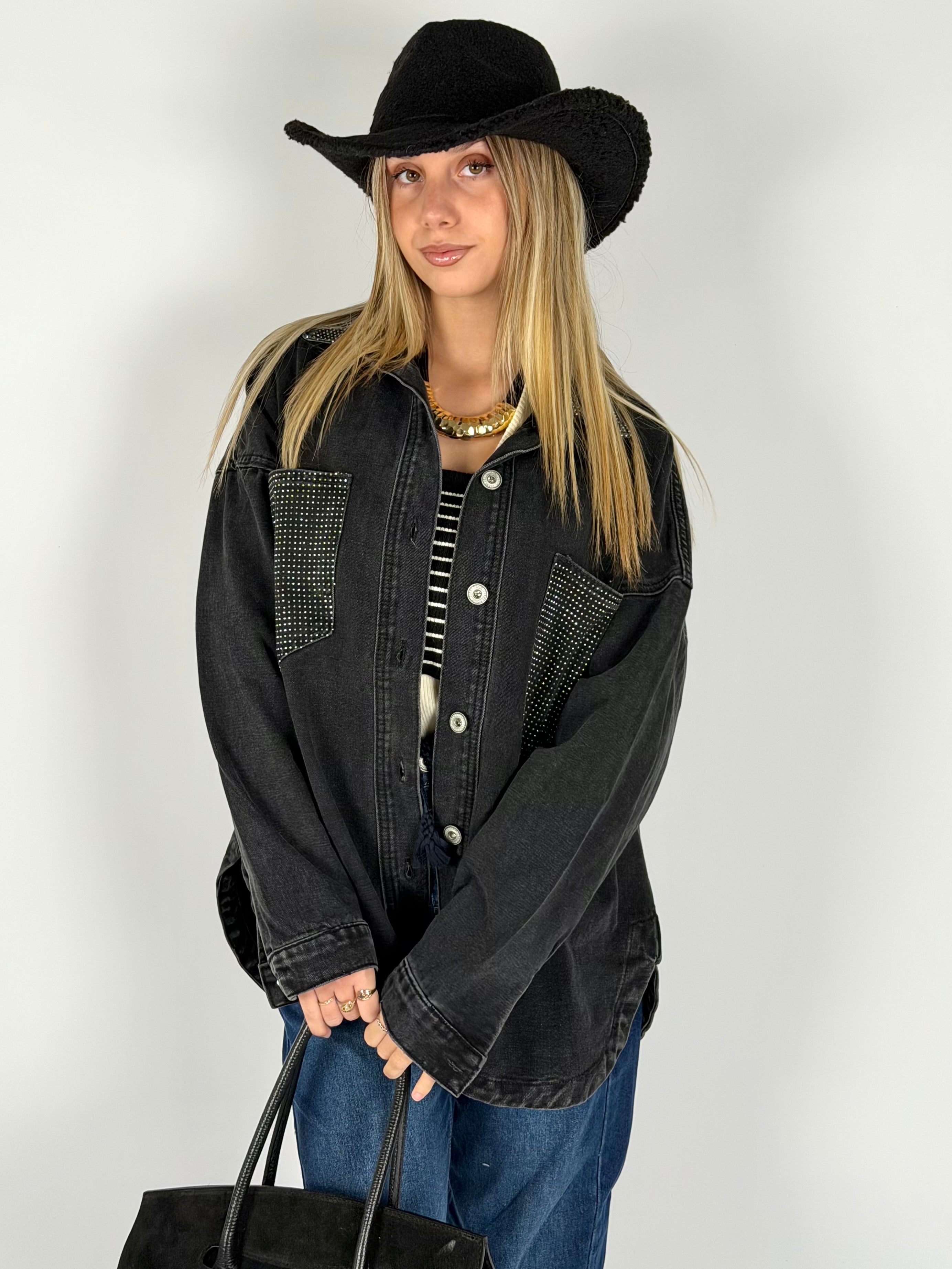 Camicia denim zirconi nera