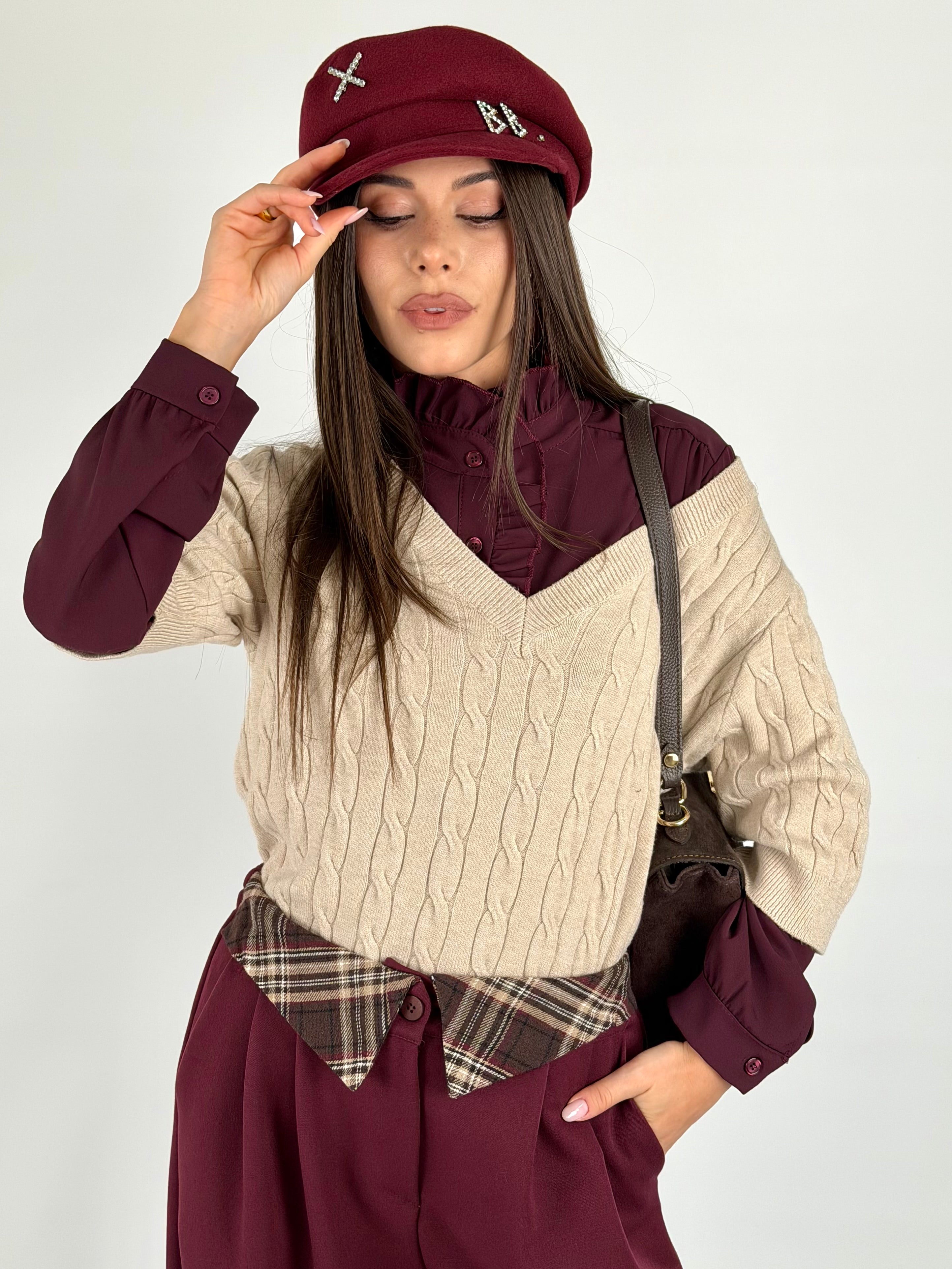 Maglione treccia Beige