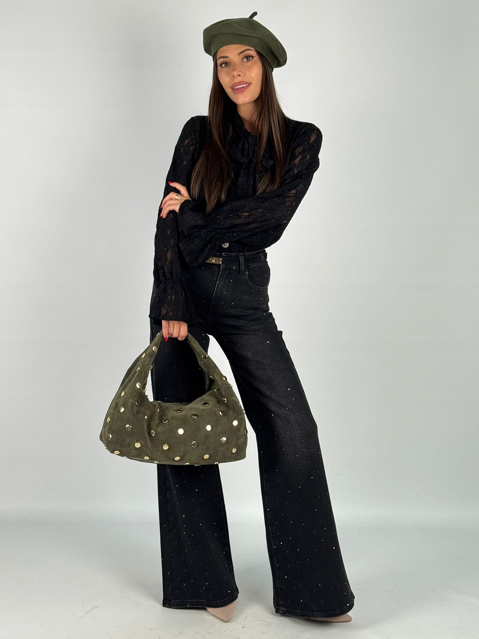 Camicia pizzo fiocco nera