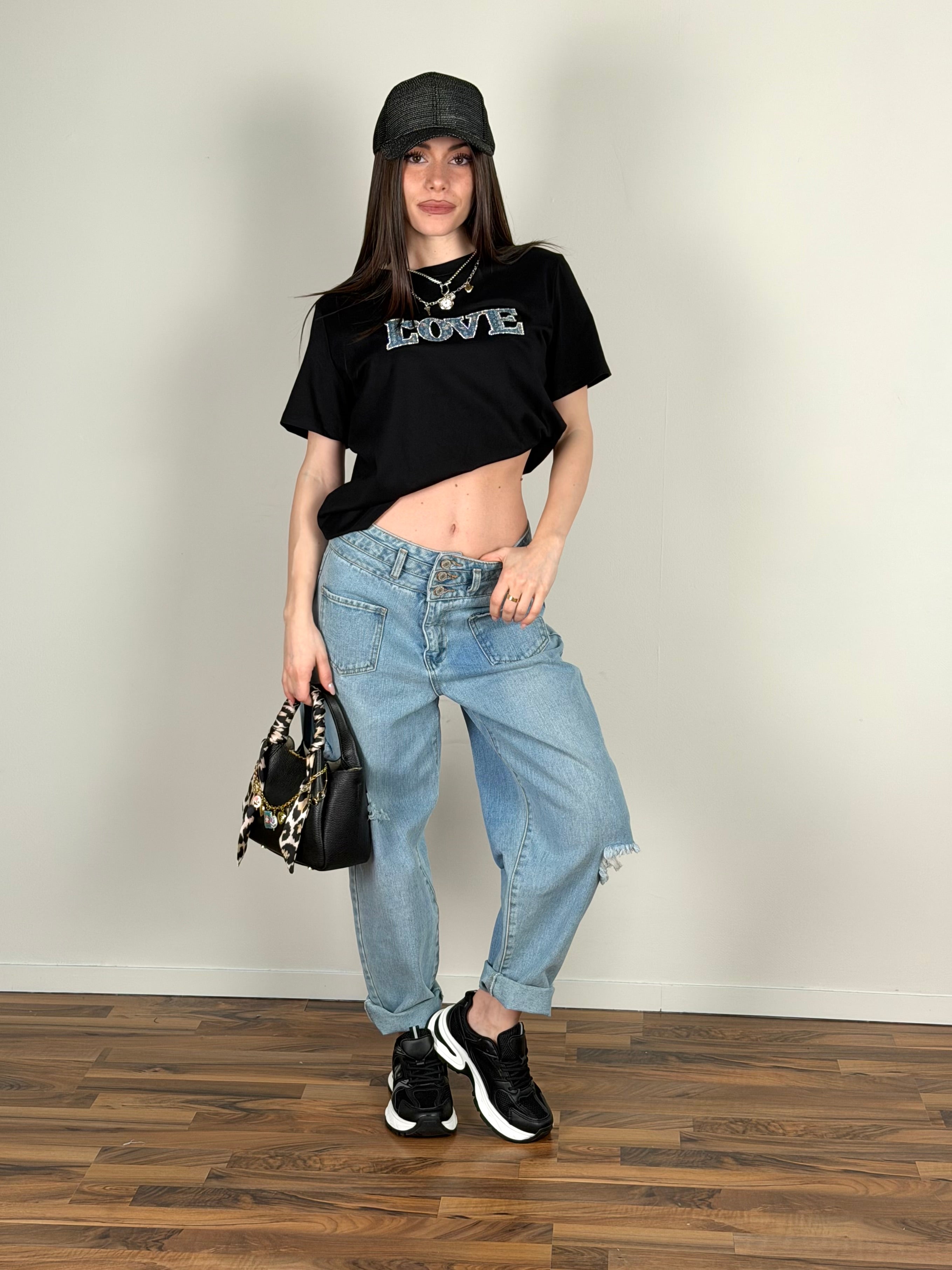 T-shirt love denim nera