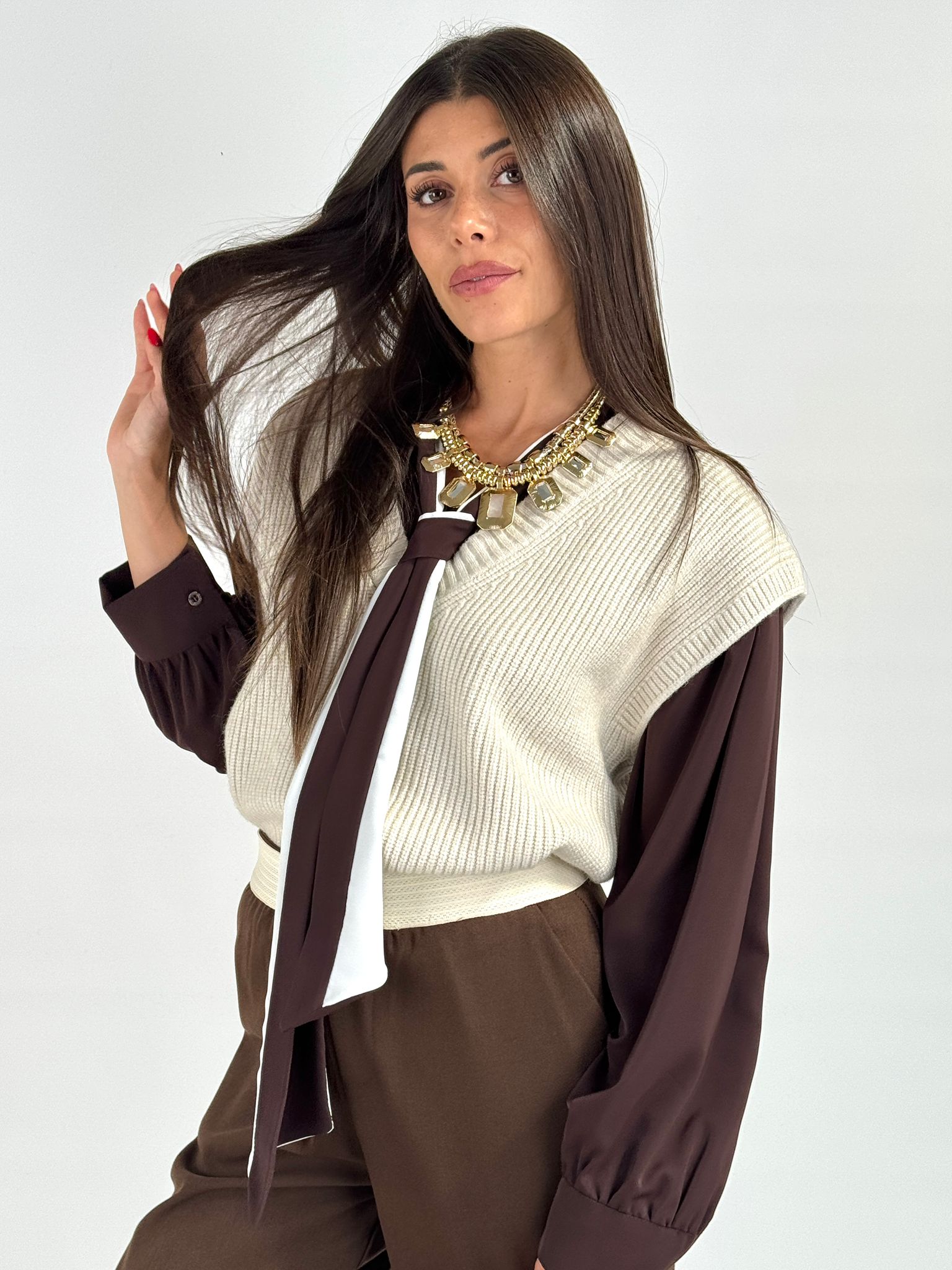 Gilet scollo a V beige