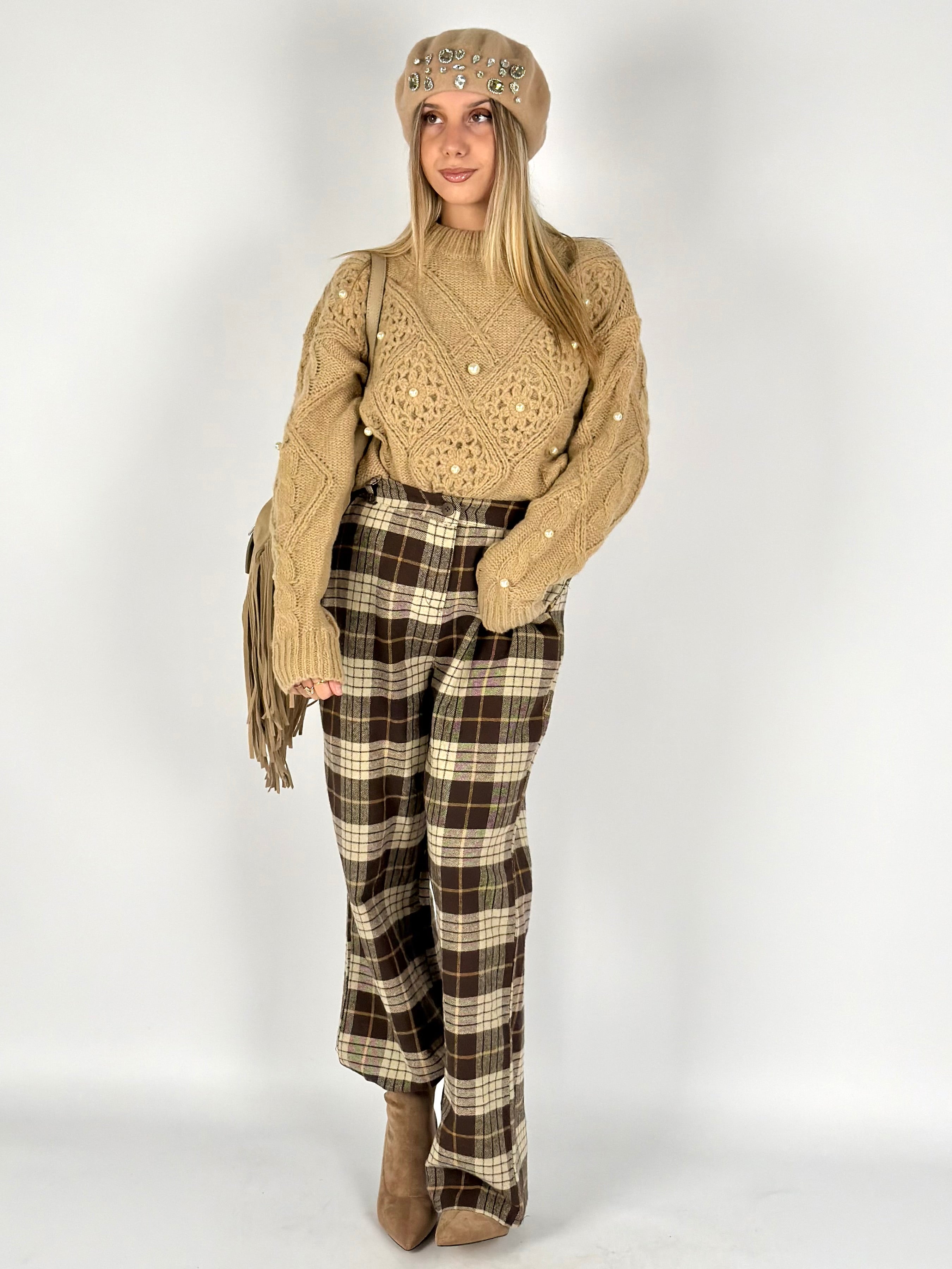 Pantalone check Perla moro