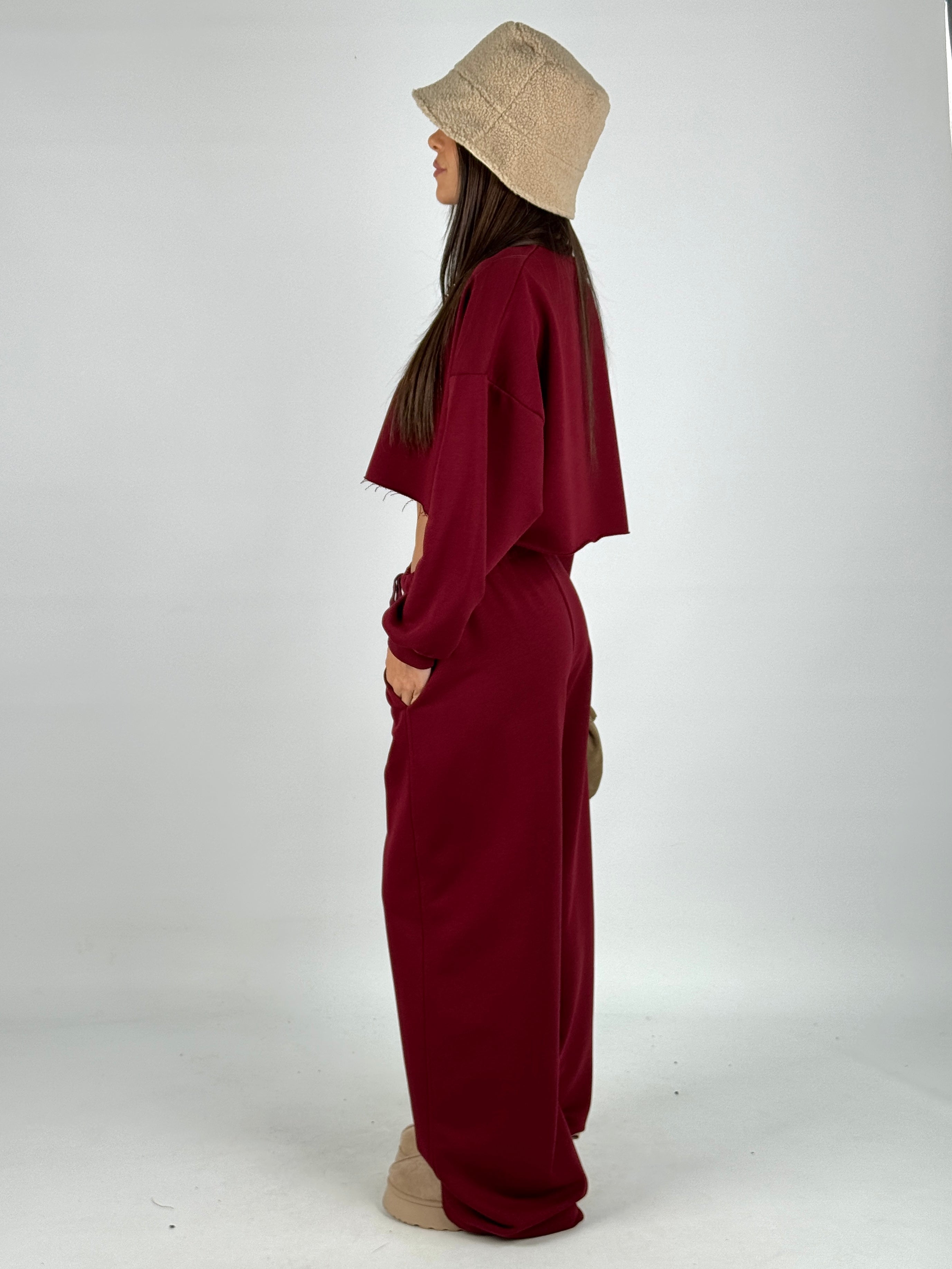 Pantalone tuta crop bordeaux