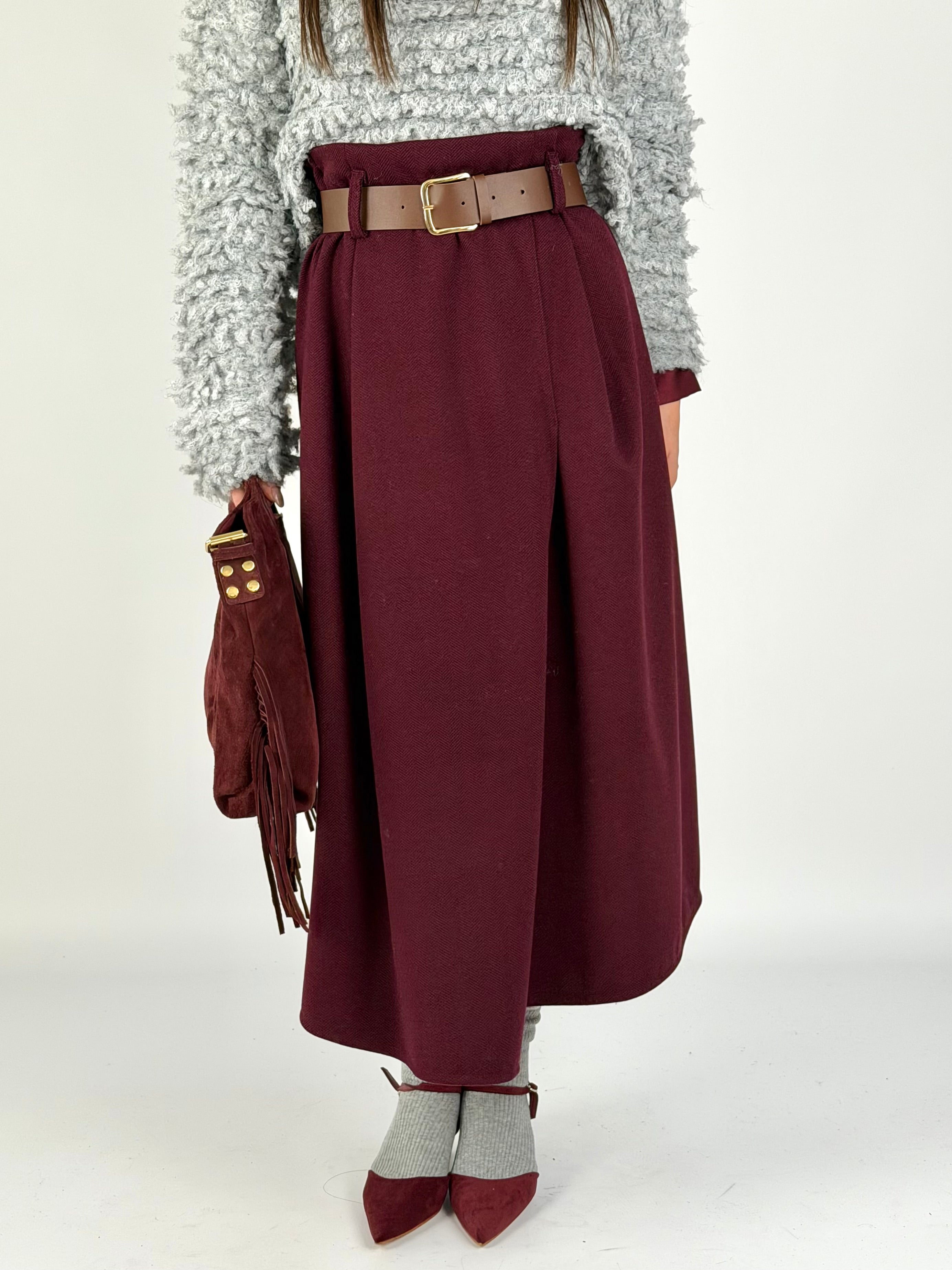 Gonna in panno bordeaux