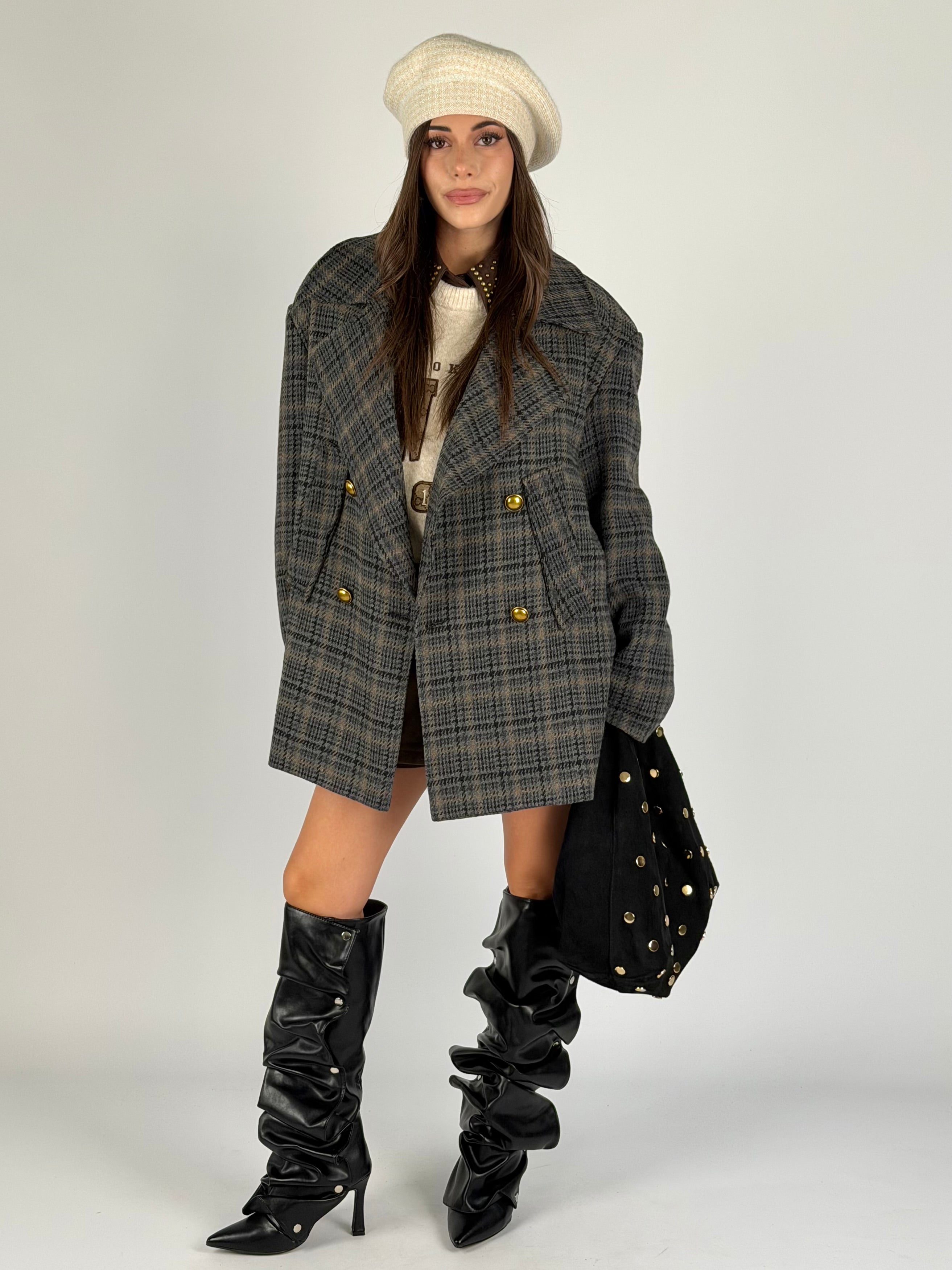 Cappotto check doppio petto