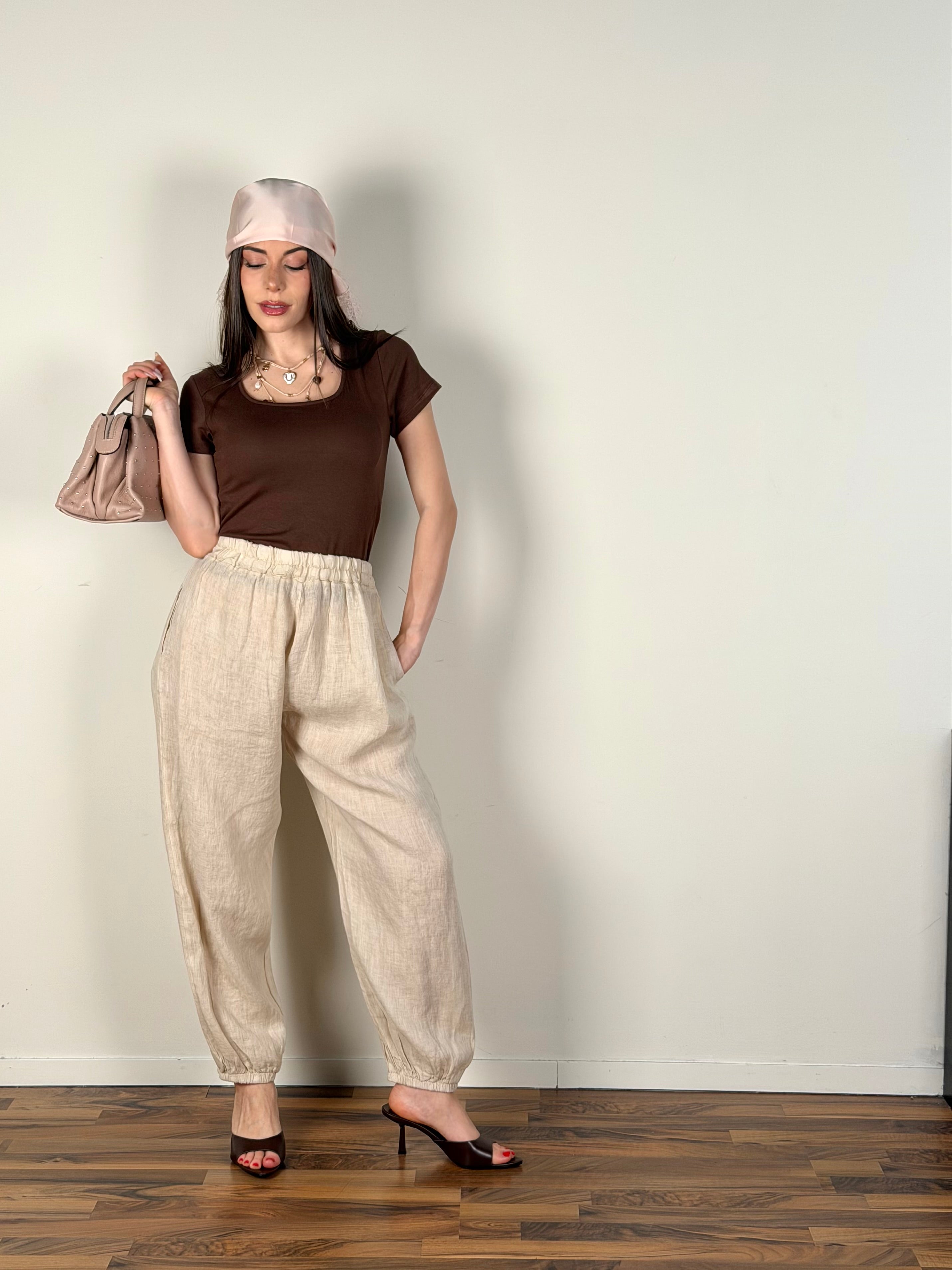 Pantalone lino Fiona beige