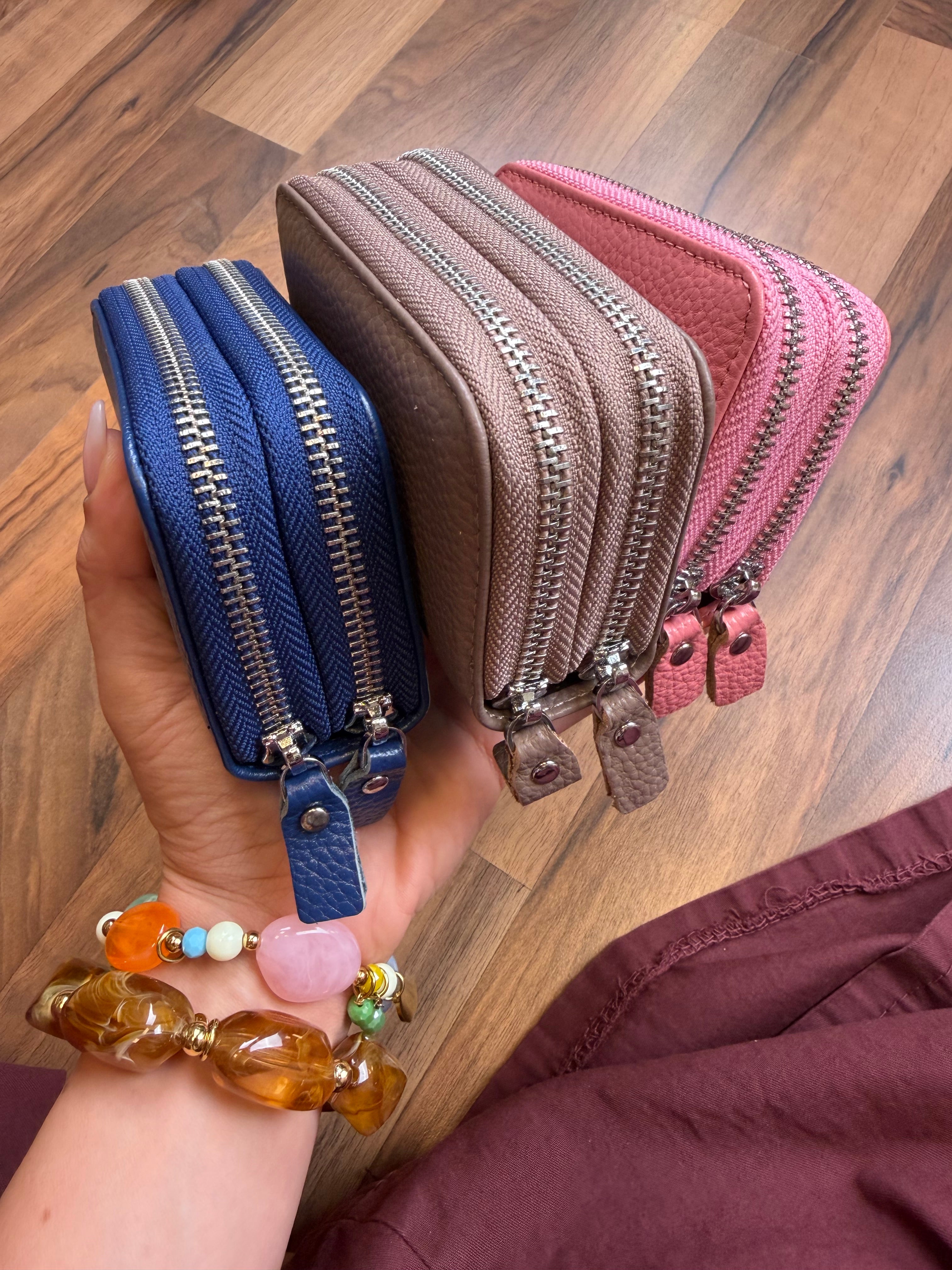 Portafogli VERA PELLE con doppia zip 3 colori
