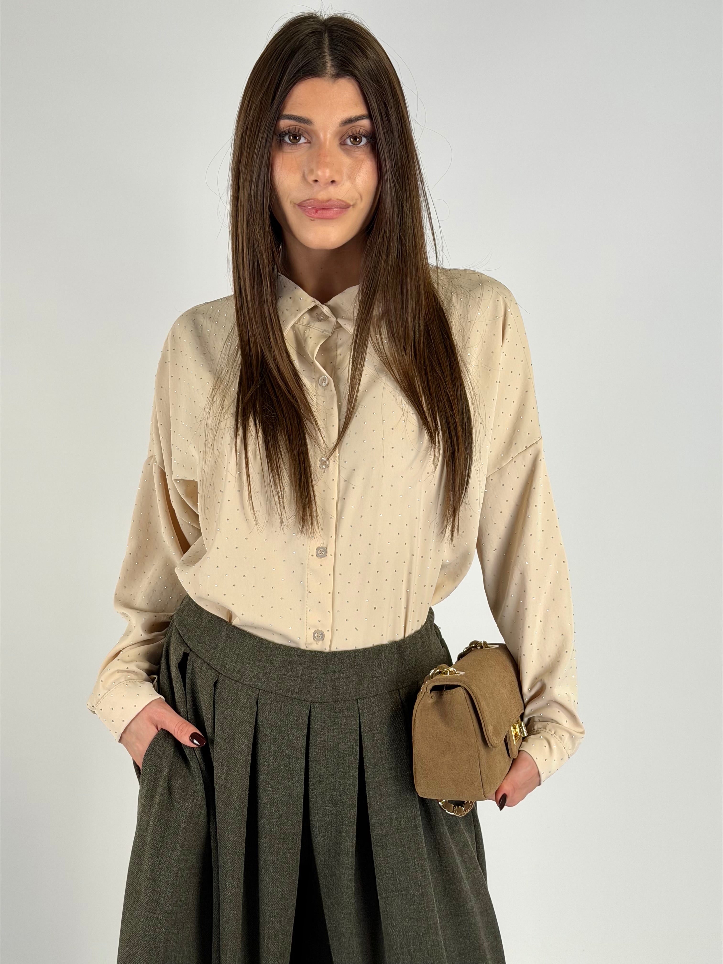 Camicia mille zirconi beige