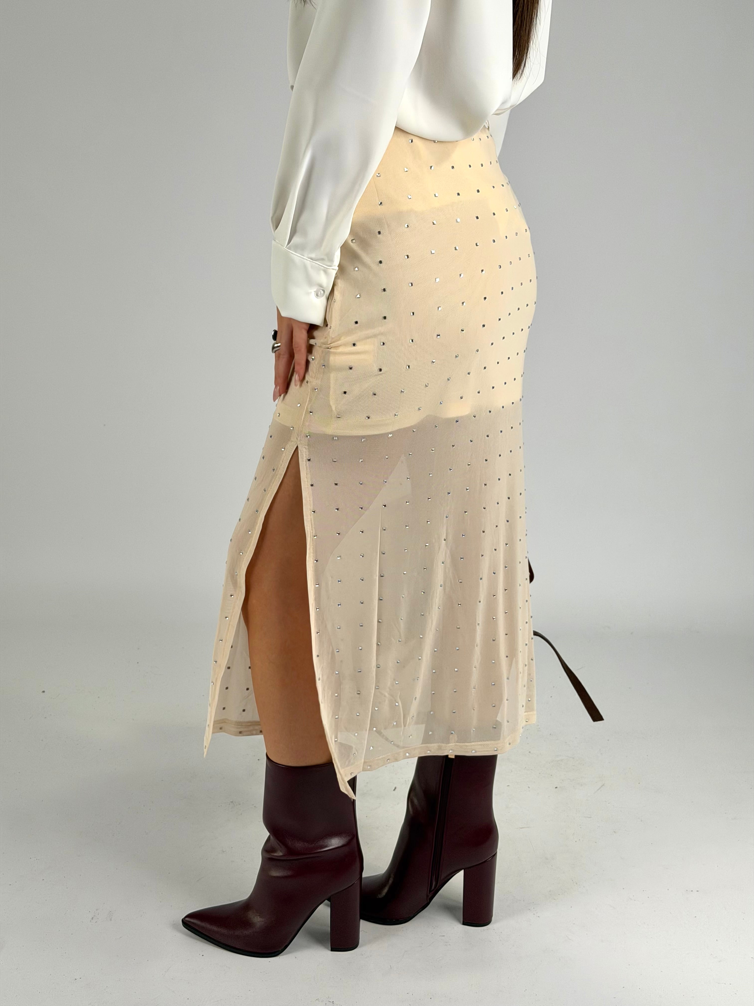 Gonna velata borchie beige