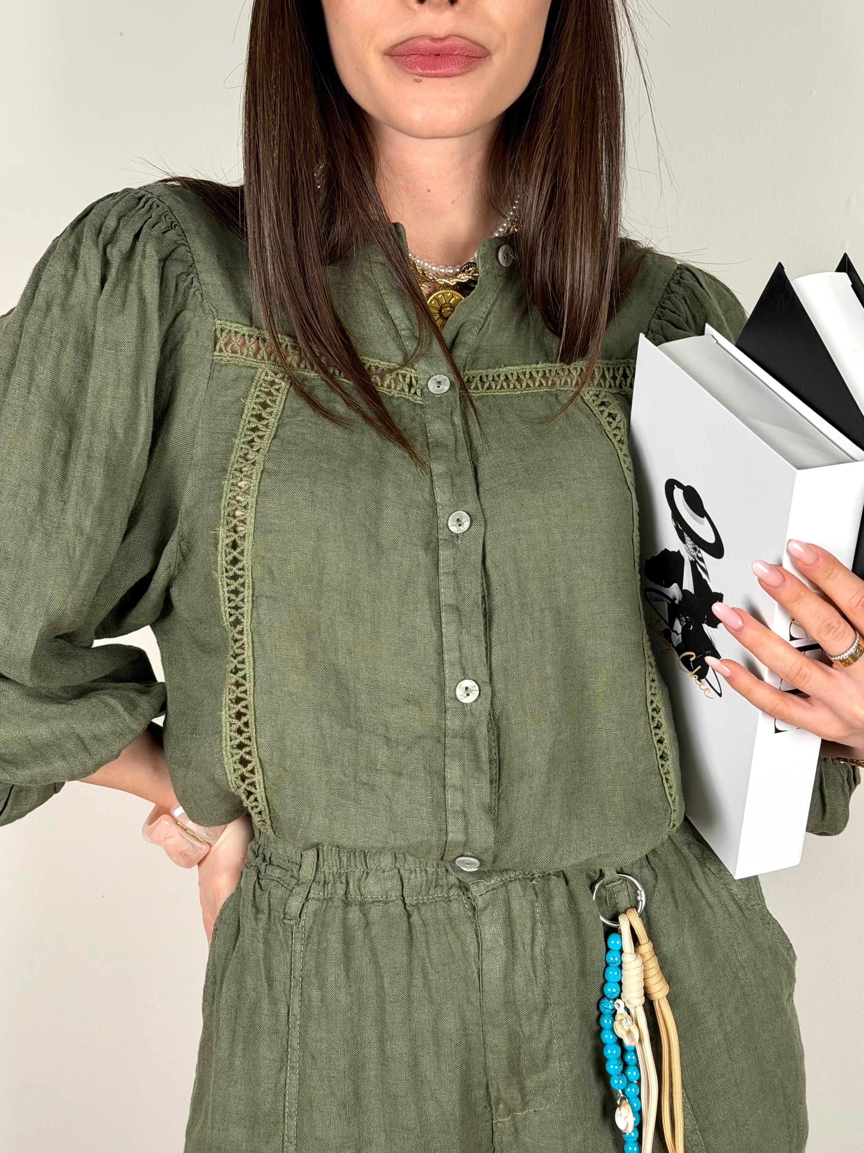 Camicia Nicole Puro Lino verde