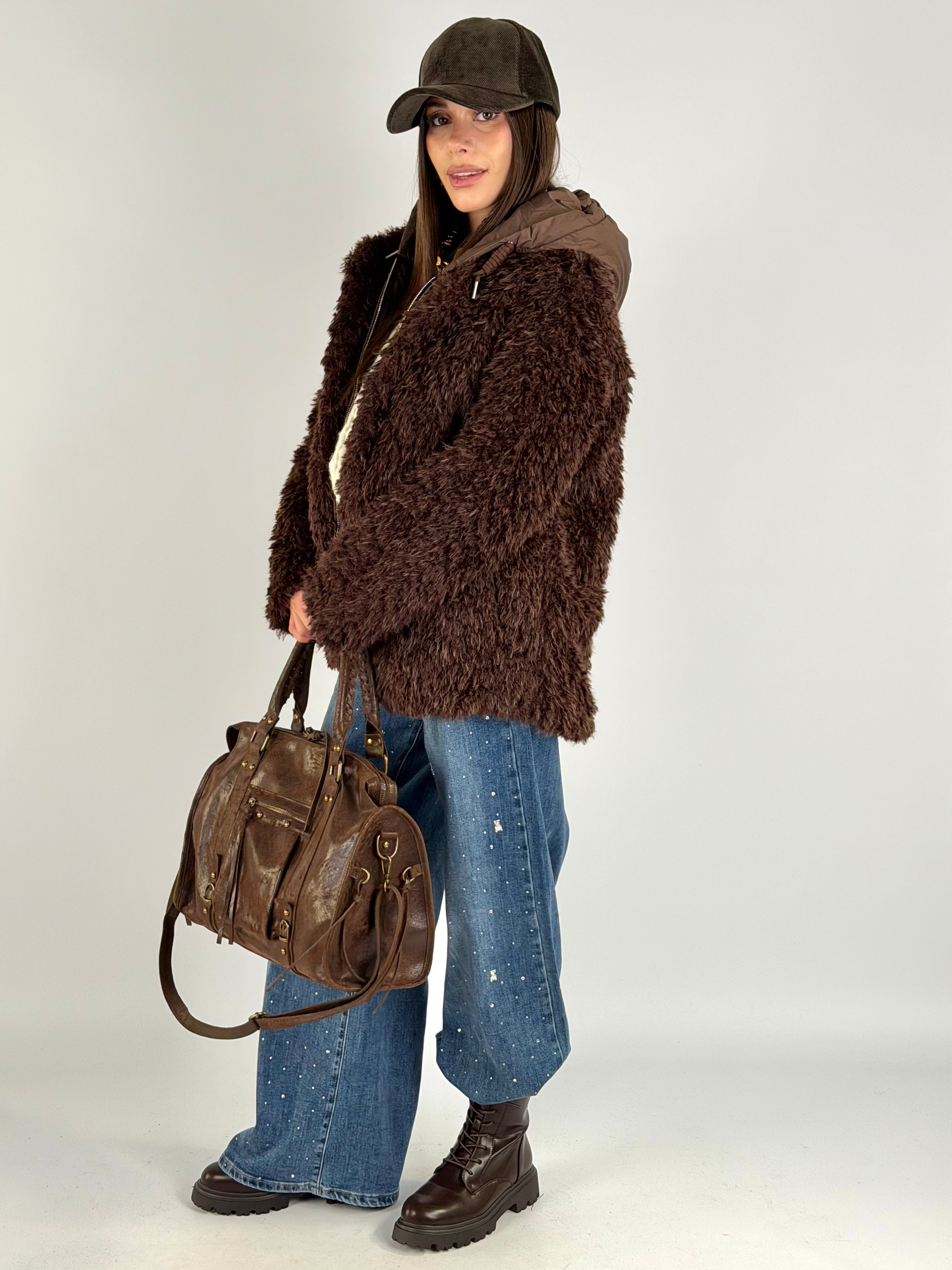 Piumino teddy con cappuccio moro