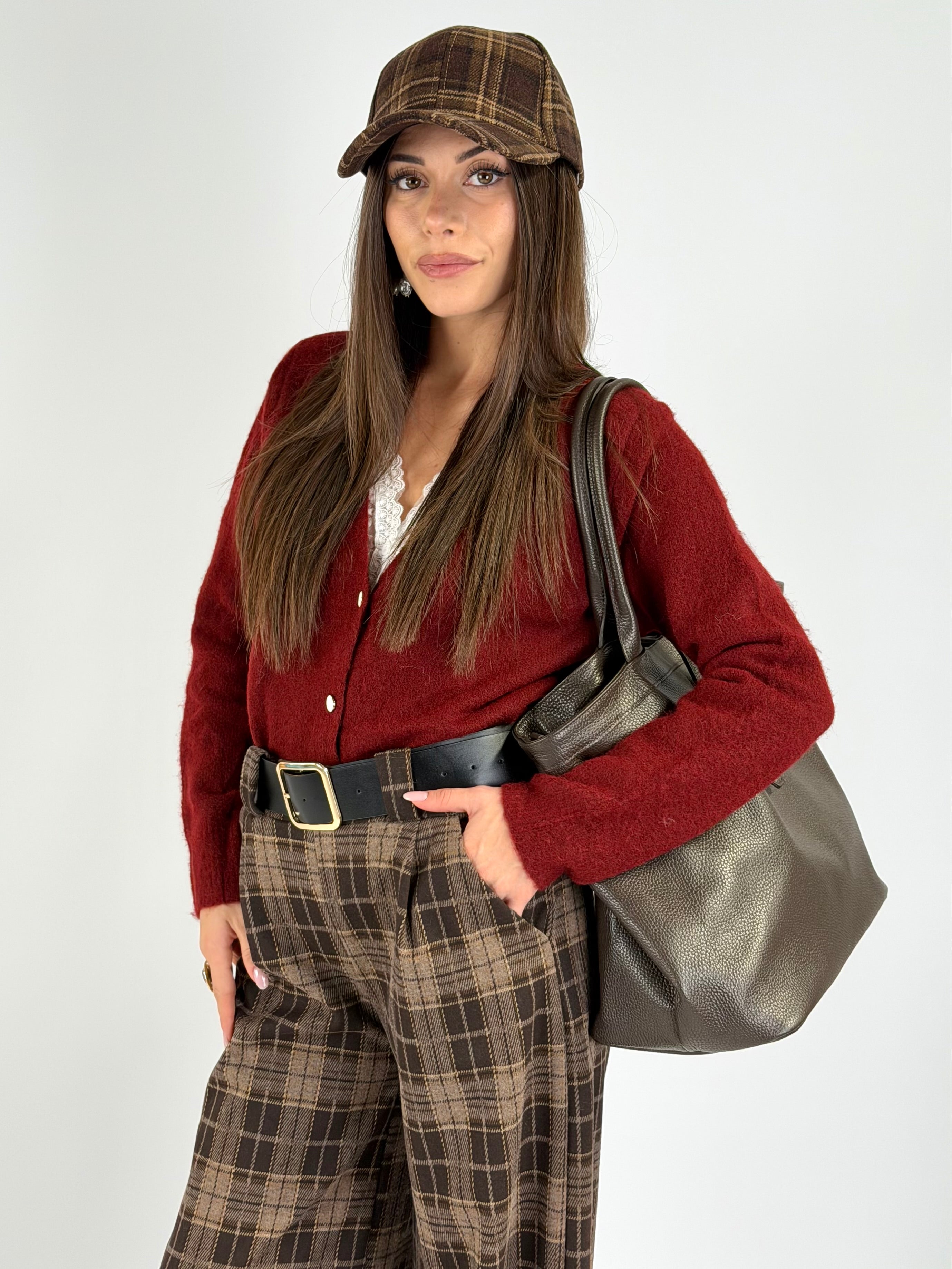 Maglia con pizzo sotto bordeaux