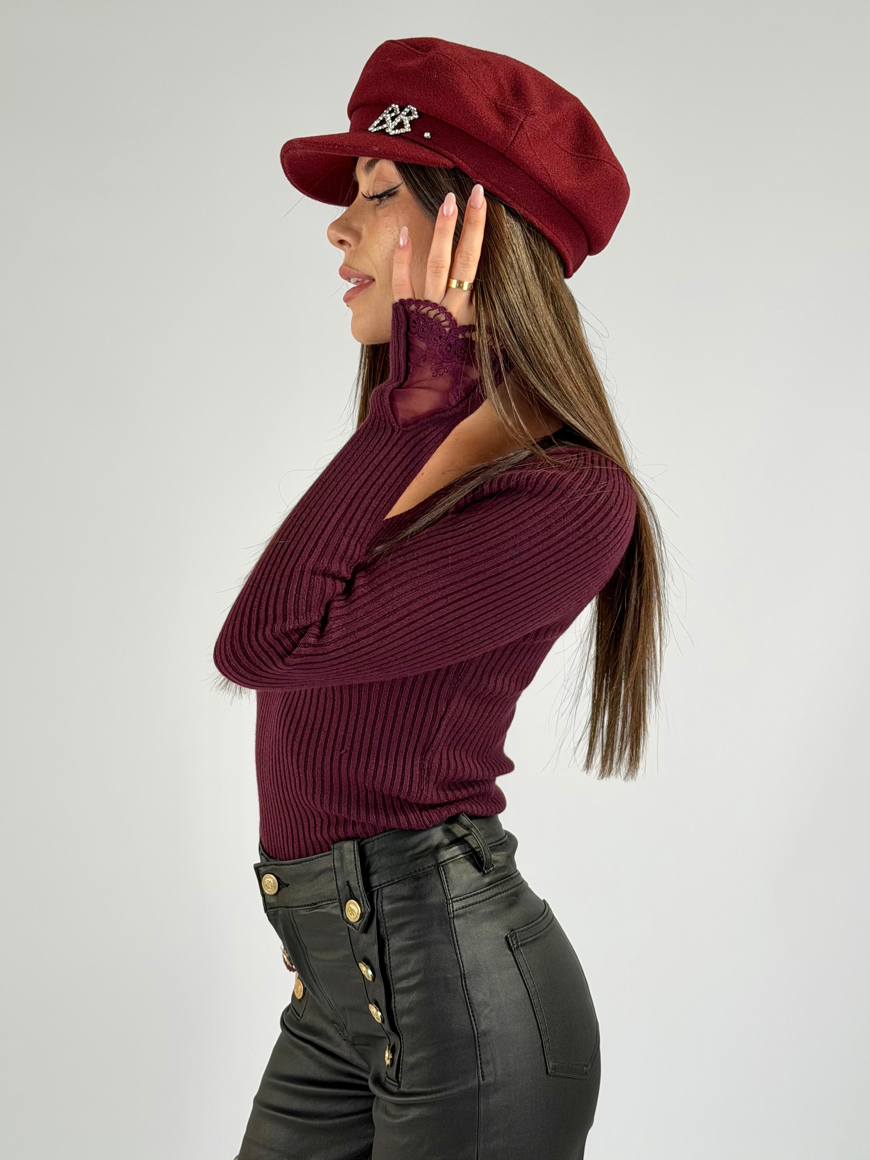 Maglia a costine bordeaux